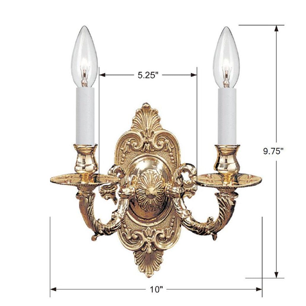Crystorama Marlowe 642-PB – 10 Inch – 2 Light – Sconce – Polished Brass – Damp Rated