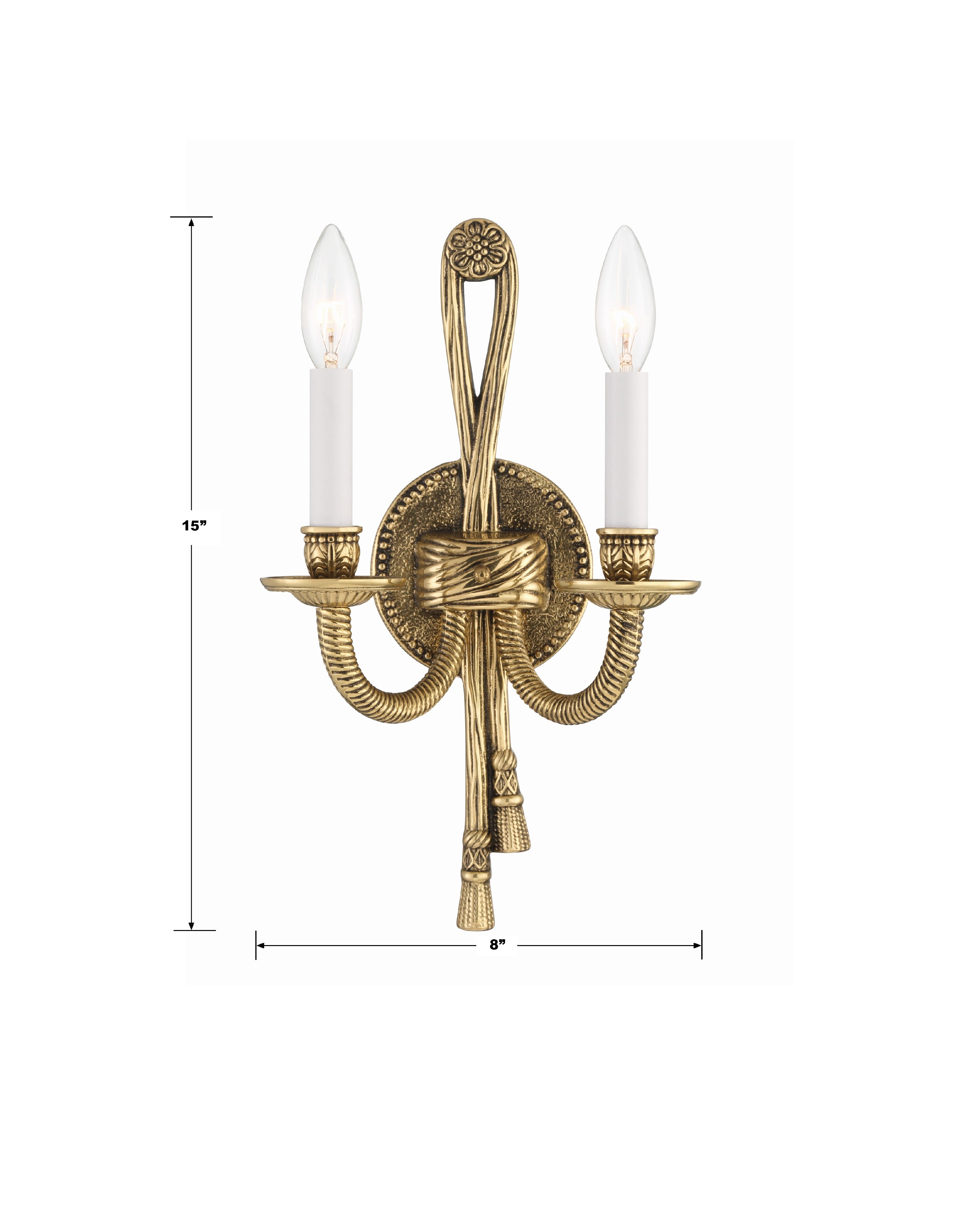 Crystorama Lexsi 650-OB – 8 Inch – 2 Light – Sconce – Olde Brass – Damp Rated