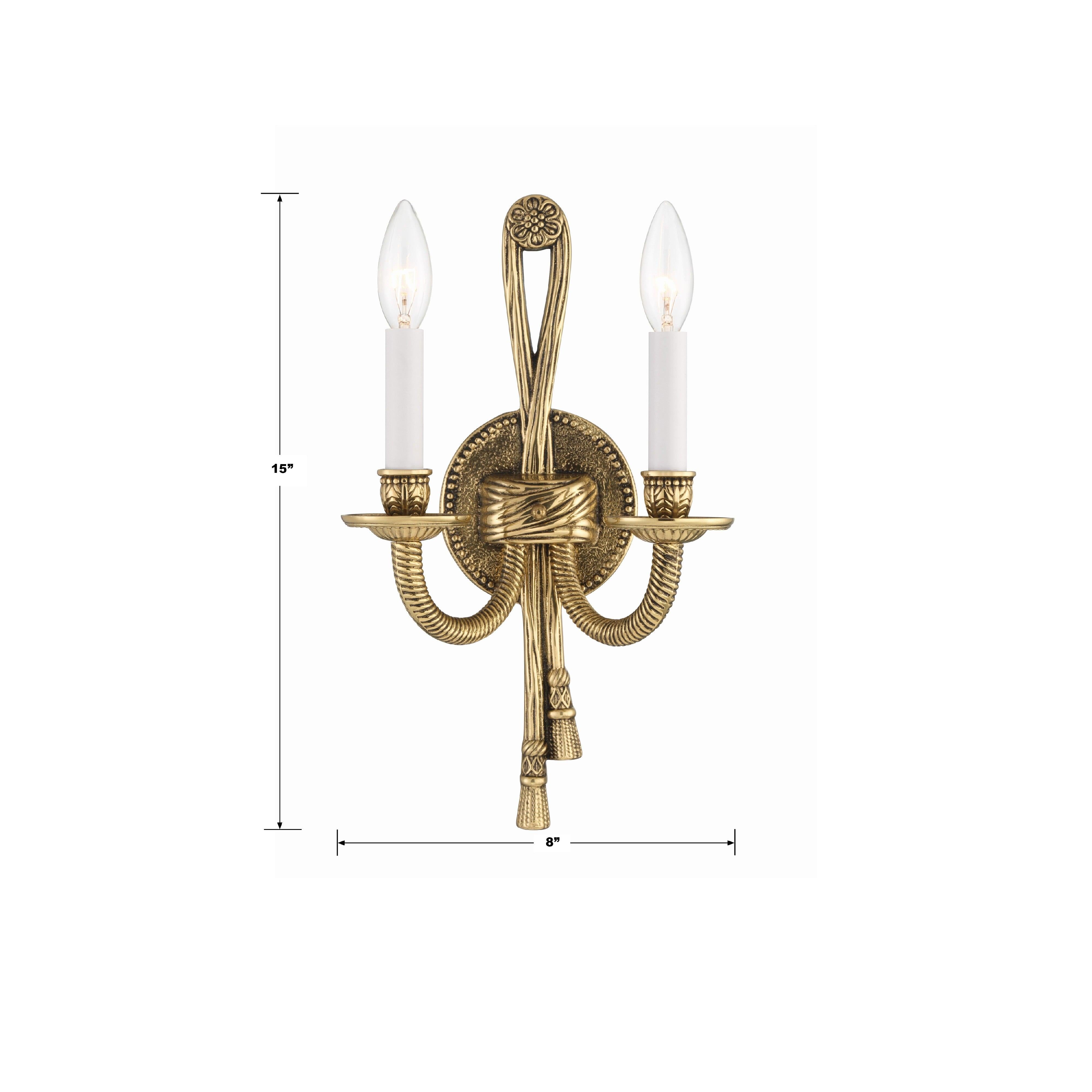 Crystorama Lexsi 650-OB – 8 Inch – 2 Light – Sconce – Olde Brass – Damp Rated