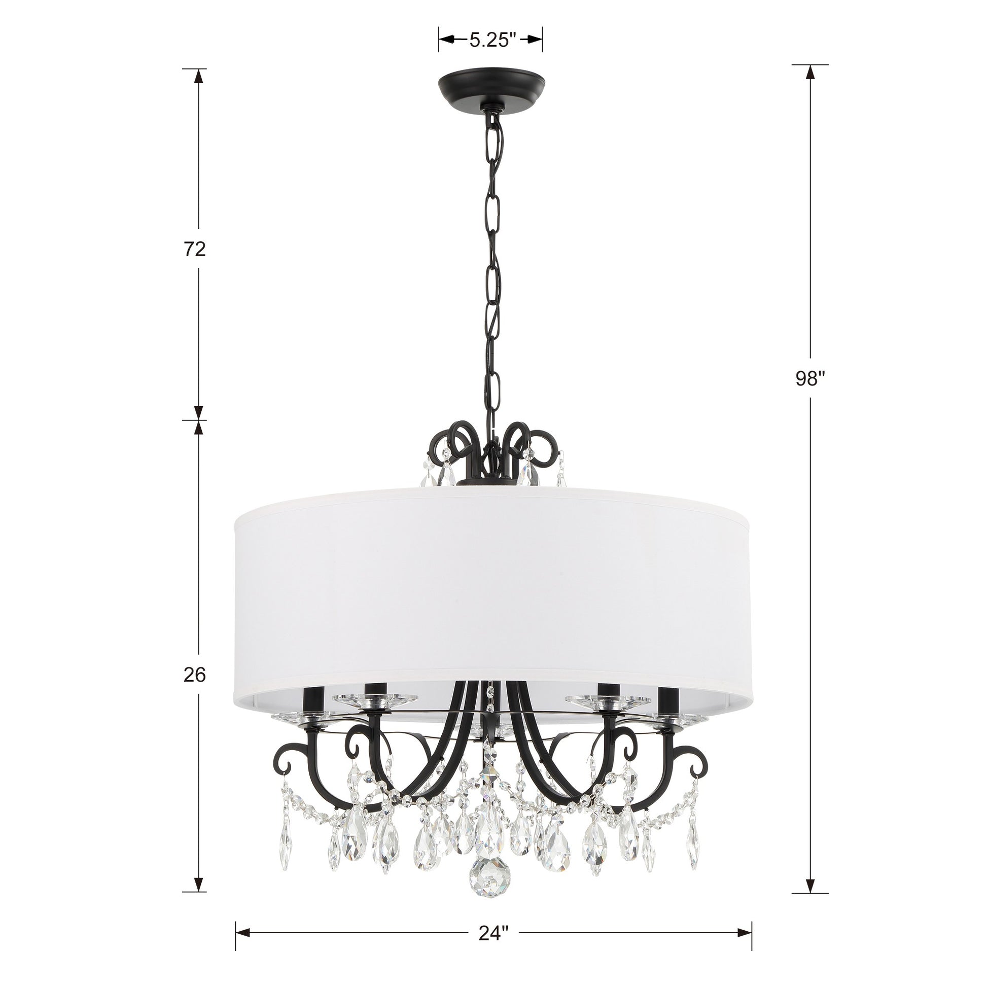 Crystorama Othello 6625-MK-CL-MWP – 24 Inch – 5 Light – Chandelier – Clear Crystal – Matte Black – Damp Rated