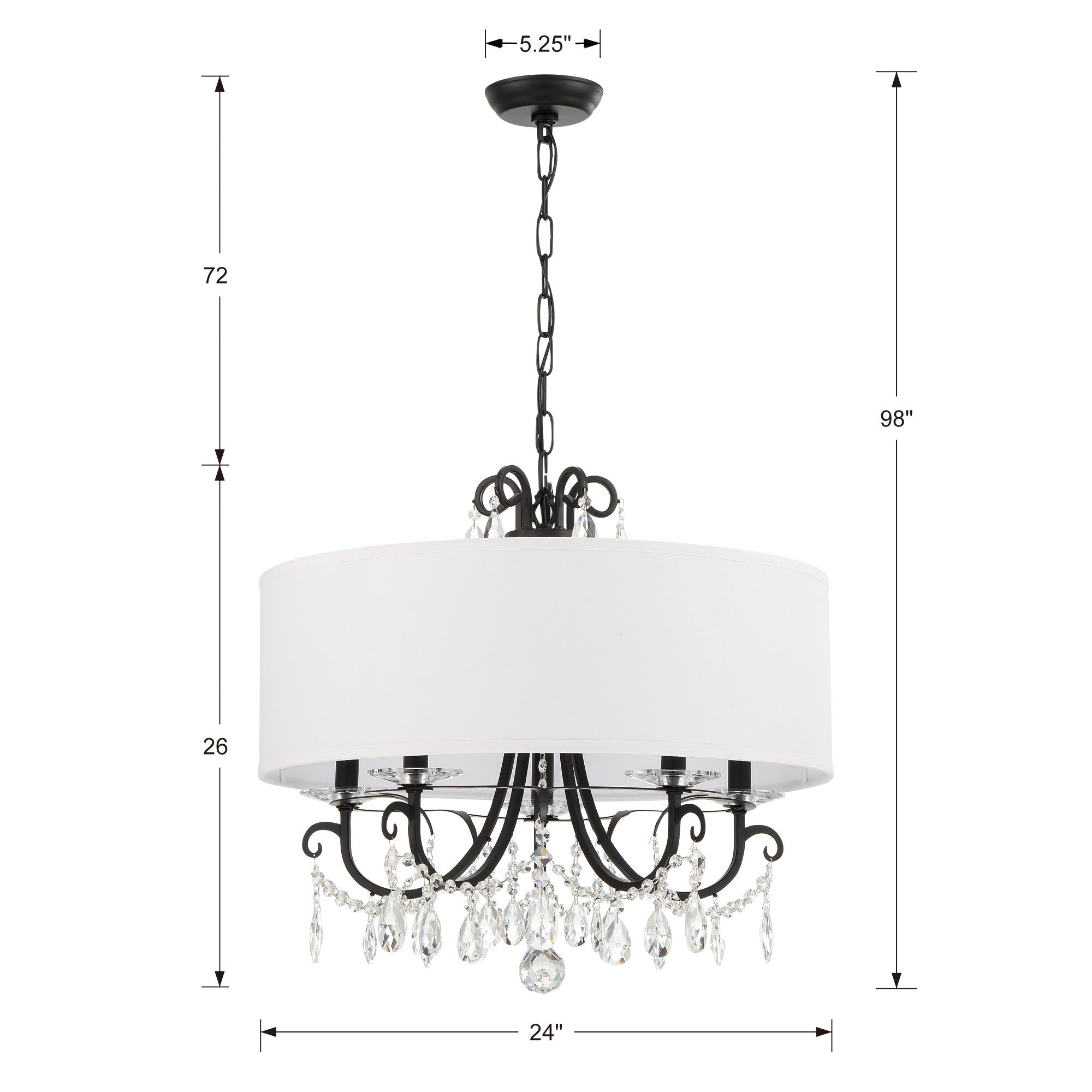 Crystorama Othello 6625-MK-CL-MWP – 24 Inch – 5 Light – Chandelier – Clear Crystal – Matte Black – Damp Rated