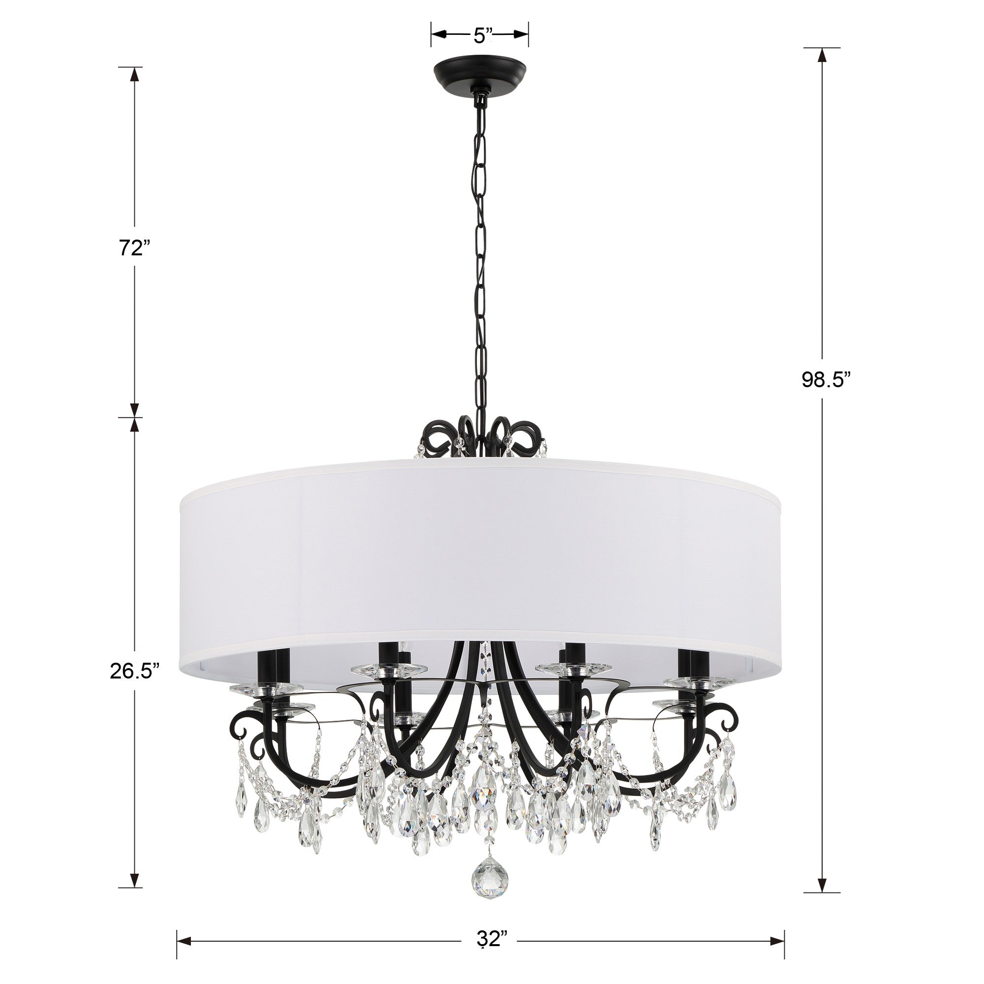 Crystorama Othello 6628-MK-CL-MWP – 32 Inch – 8 Light – Chandelier – Clear Crystal – Matte Black – Damp Rated