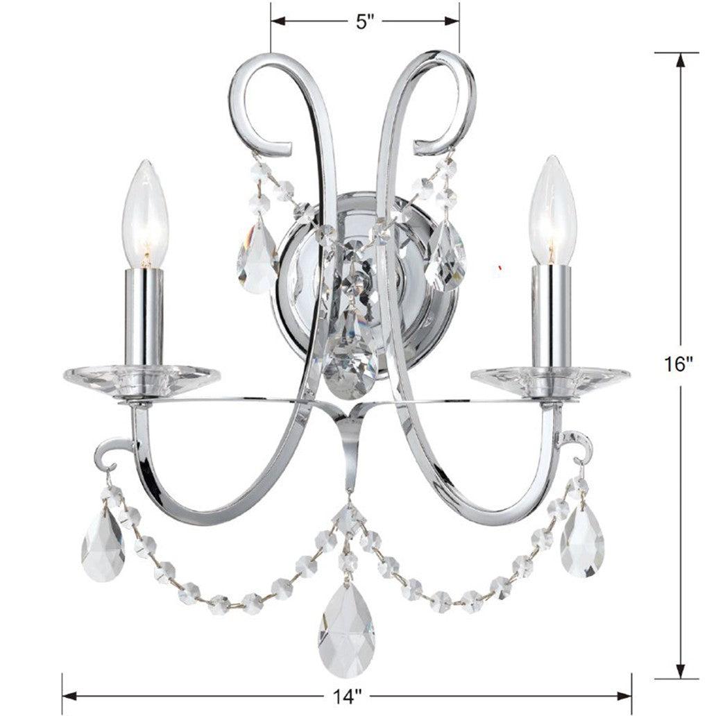 Crystorama Othello 6822-CH-CL-SAQ – 14 Inch – 2 Light – Sconce – Clear Crystal – Polished Chrome – Damp Rated