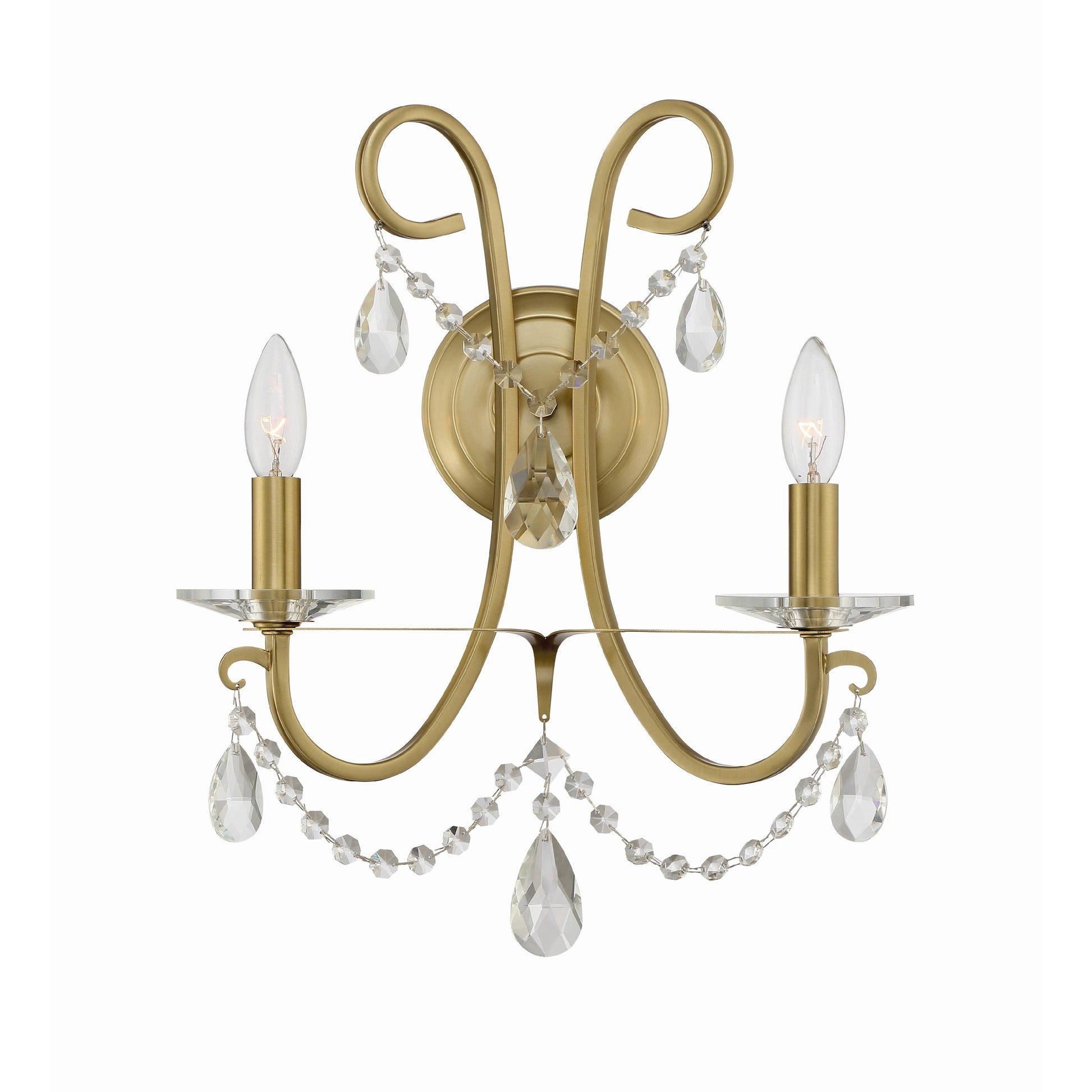 Crystorama Othello 6822-VG-CL-S – 14 Inch – 2 Light – Sconce – Clear Crystal – Vibrant Gold – Damp Rated