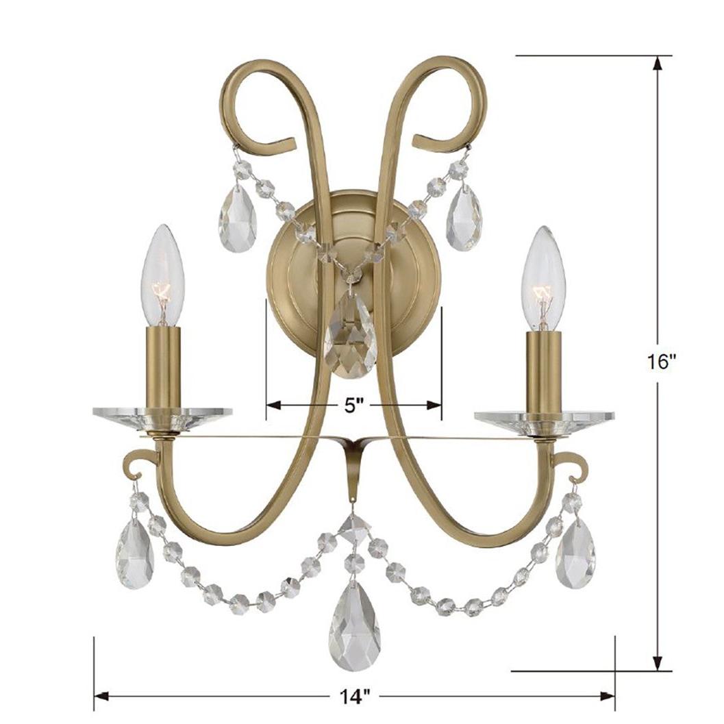 Crystorama Othello 6822-VG-CL-SAQ – 14 Inch – 2 Light – Sconce – Clear Crystal – Vibrant Gold – Damp Rated