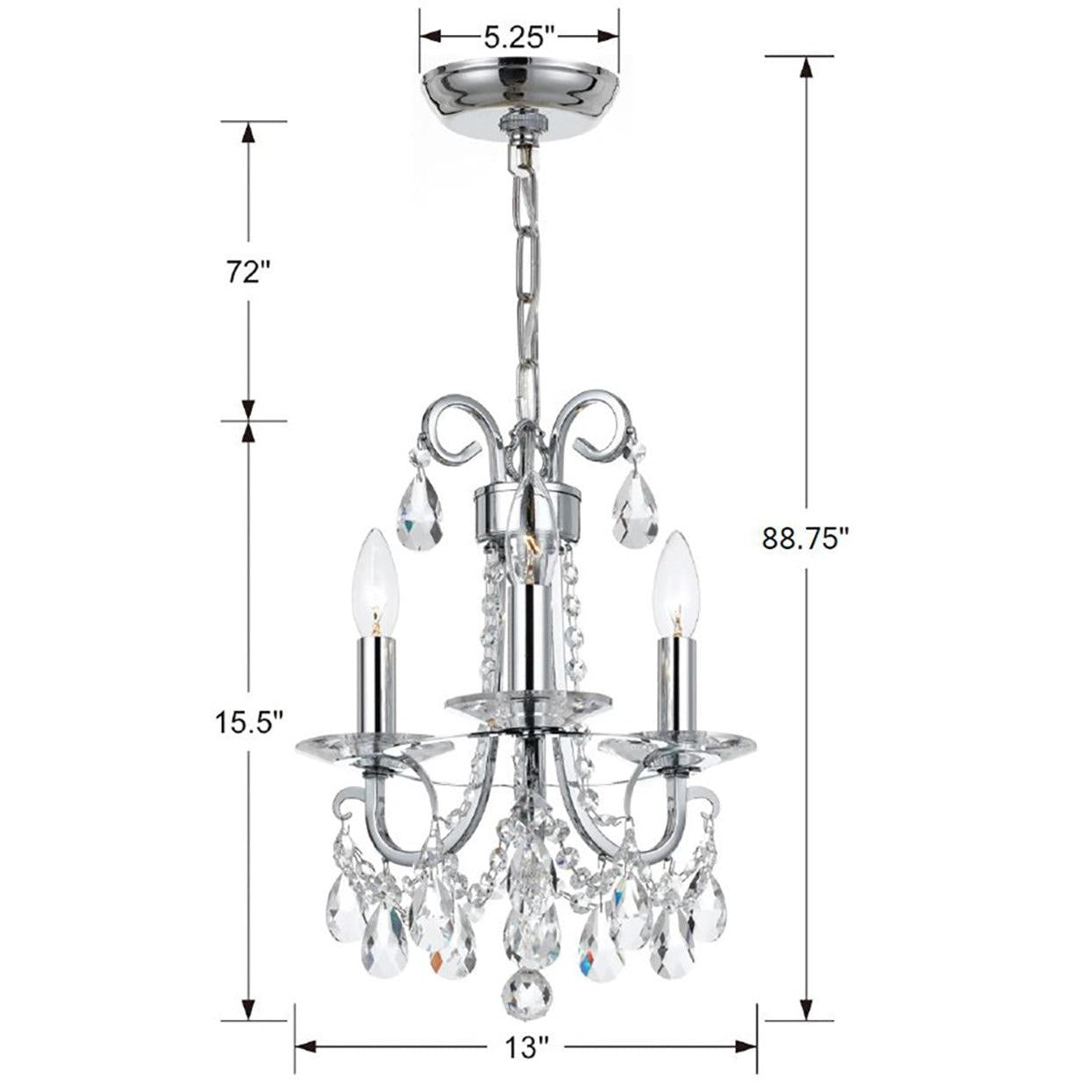 Crystorama Othello 6823-CH-CL-MWP – 13 Inch – 3 Light – Chandelier – Clear Crystal – Polished Chrome – Damp Rated