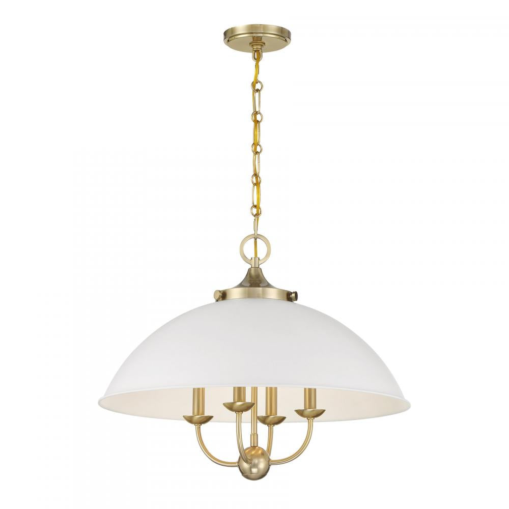 Monterey 4-Light Pendant in White and Warm Brass