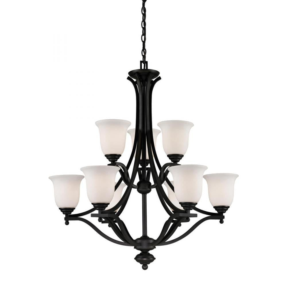 9 Light Chandelier-Matte Opal