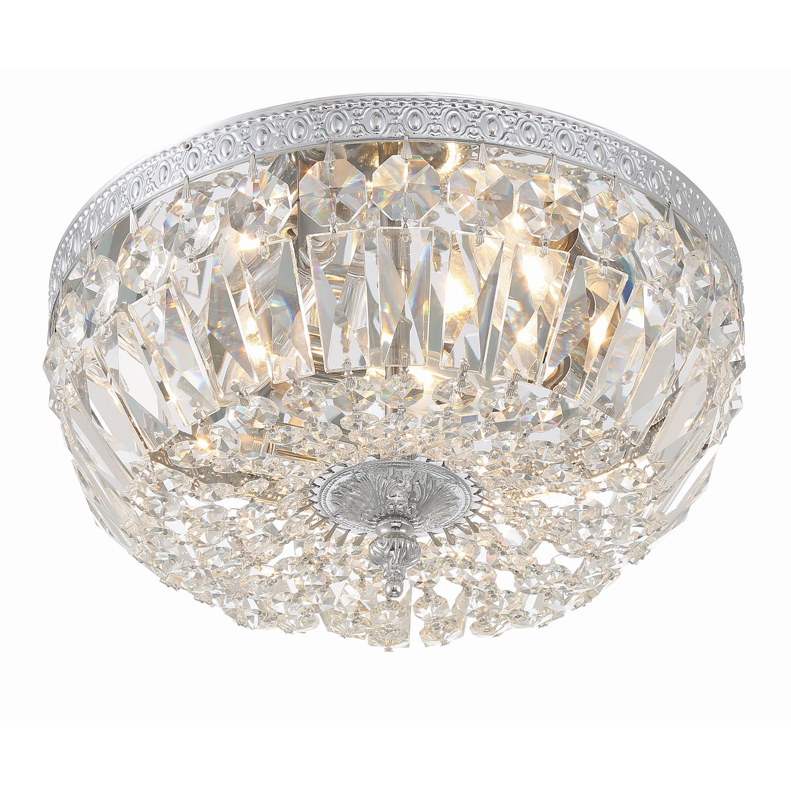 Crystorama Waltham 712-CH-CL-SAQ – 12 Inch – 3 Light – Semi Flush Mount Light – Clear Crystal – Polished Chrome – Damp Rated