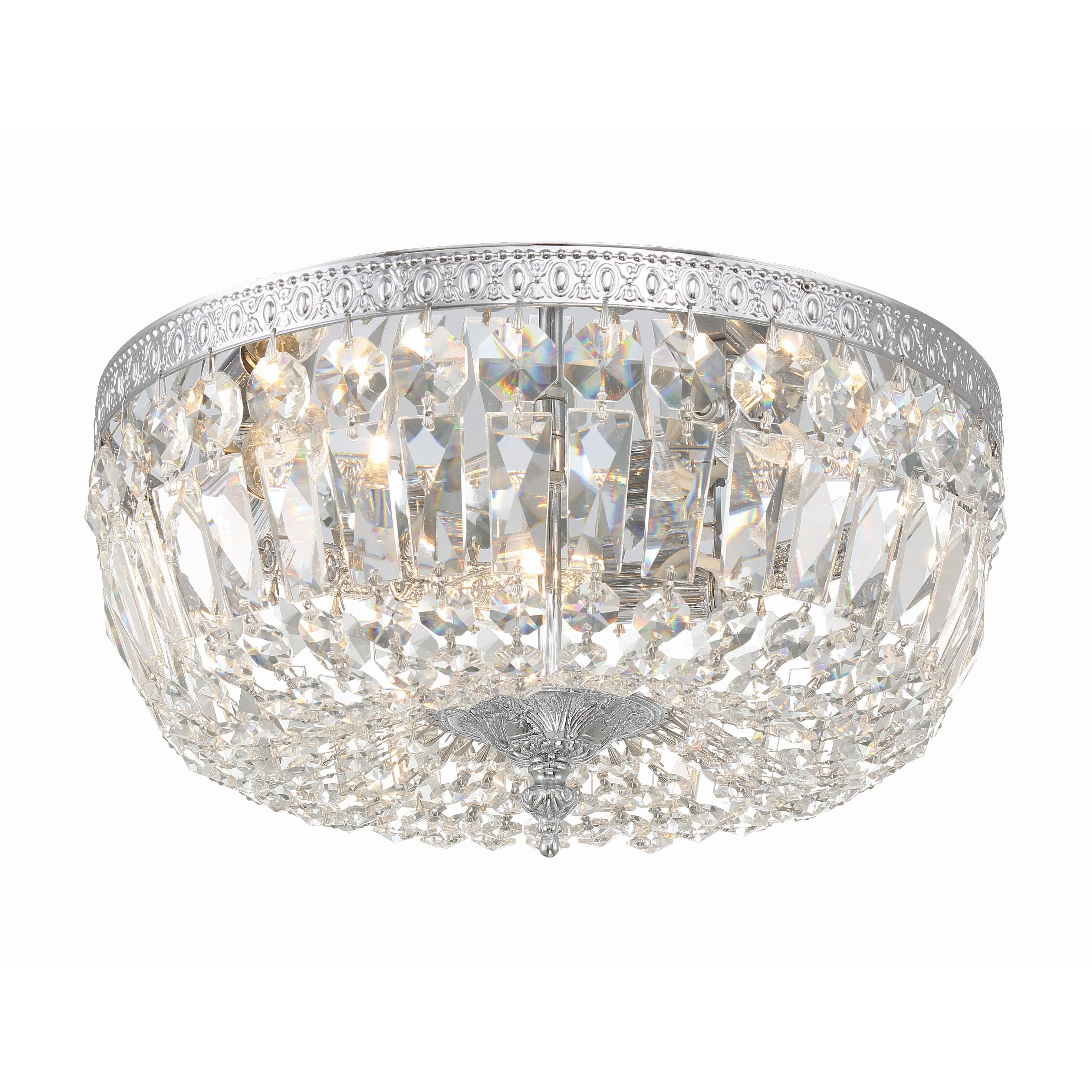 Crystorama Waltham 714-CH-CL-SAQ – 14 Inch – 3 Light – Semi Flush Mount Light – Clear Crystal – Polished Chrome – Damp Rated