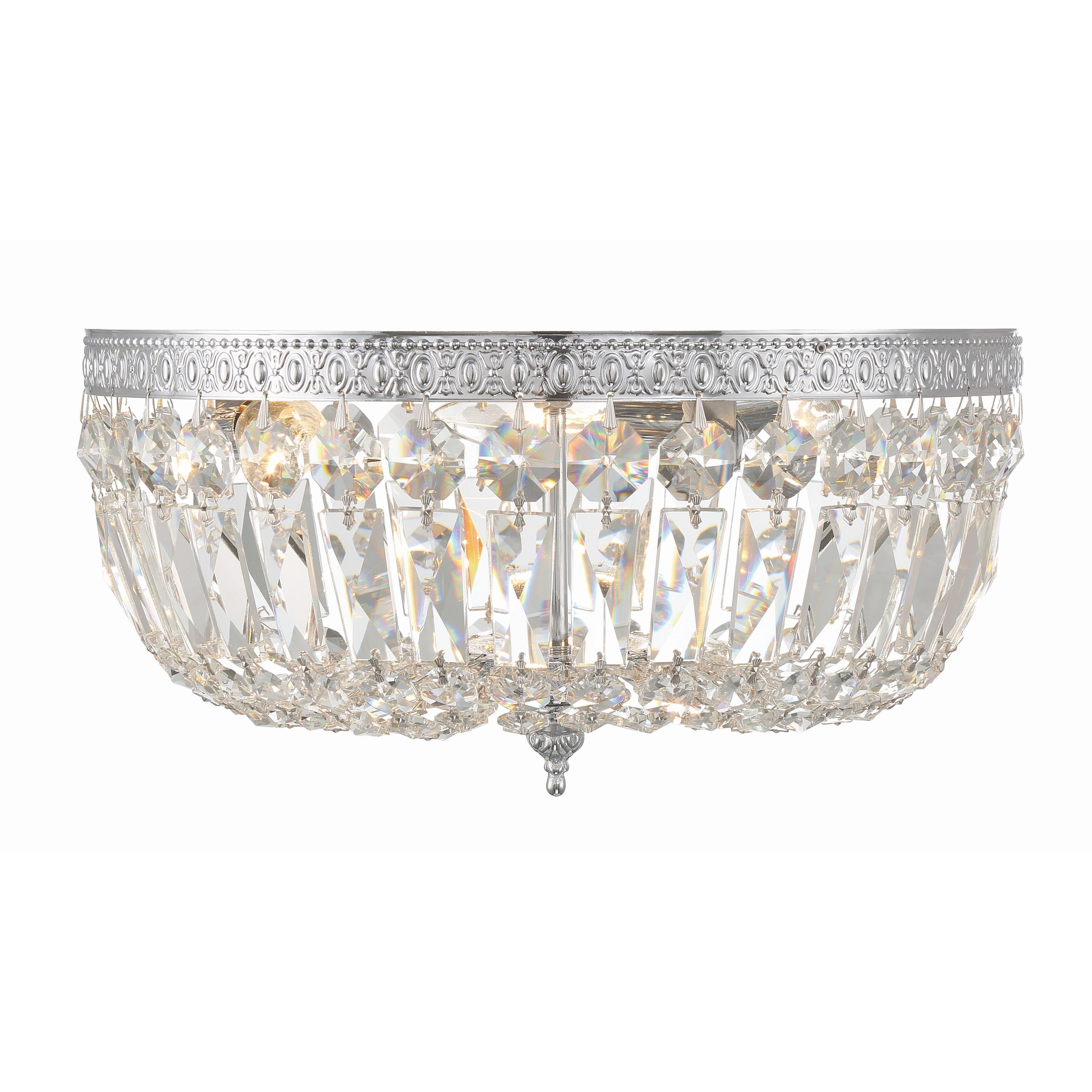 Crystorama Waltham 714-CH-CL-SAQ – 14 Inch – 3 Light – Semi Flush Mount Light – Clear Crystal – Polished Chrome – Damp Rated