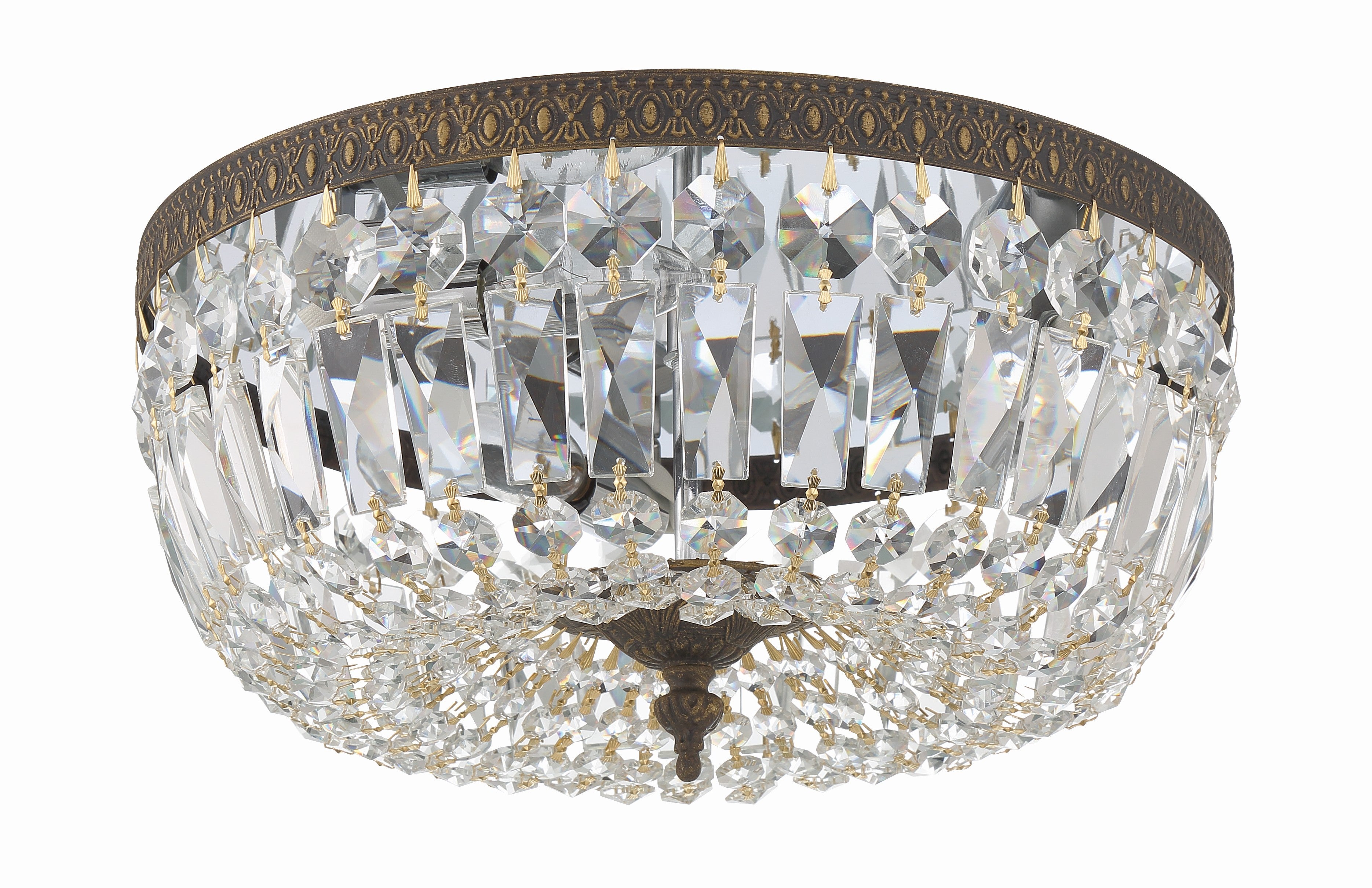 Crystorama Waltham 714-EB-CL-MWP – 14 Inch – 3 Light – Semi Flush Mount Light – Clear Crystal – English Bronze – Damp Rated