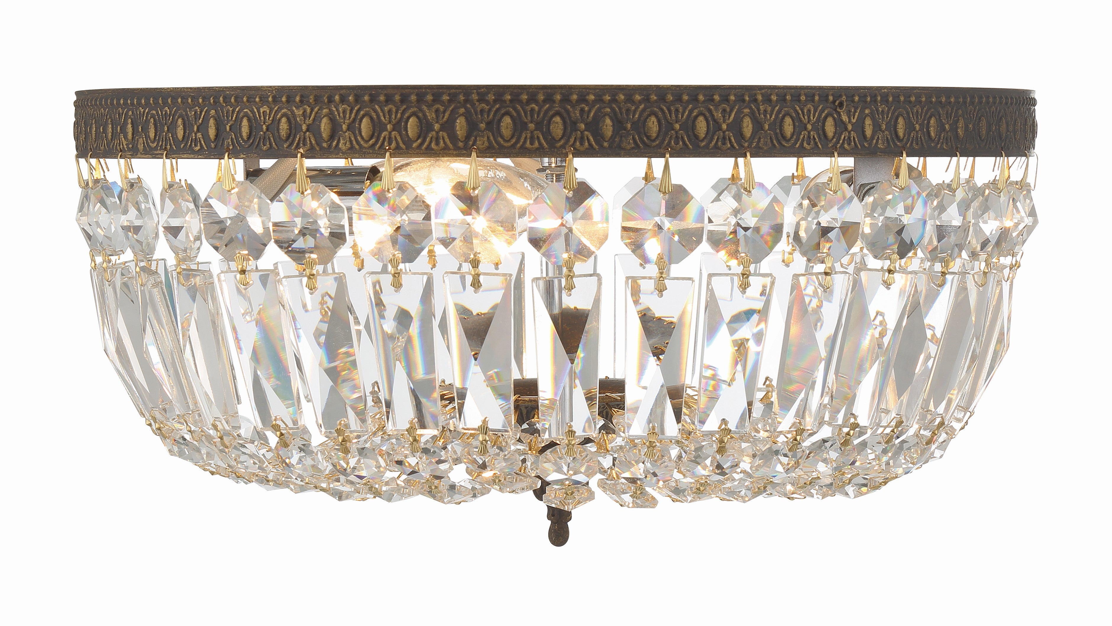 Crystorama Waltham 714-EB-CL-MWP – 14 Inch – 3 Light – Semi Flush Mount Light – Clear Crystal – English Bronze – Damp Rated