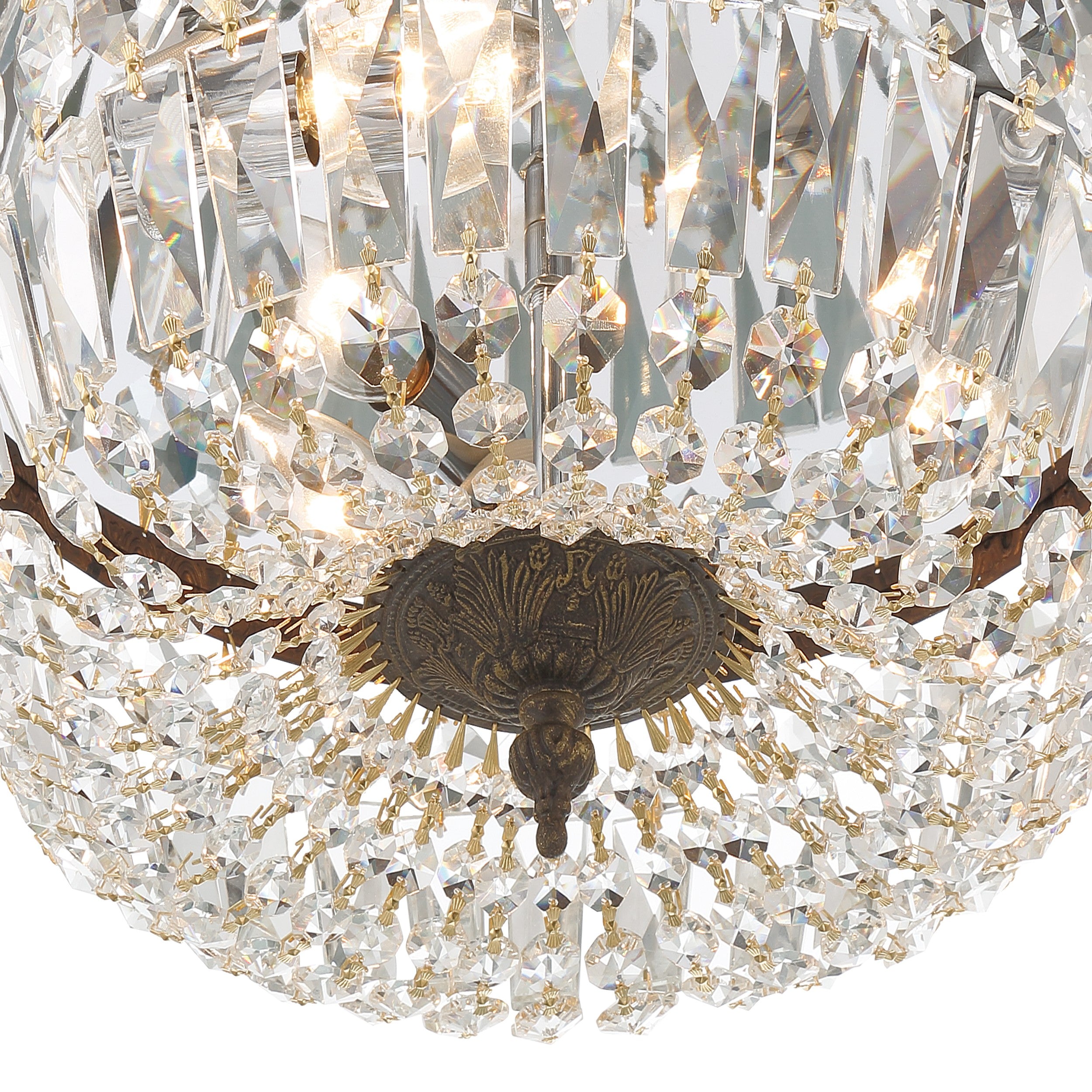 Crystorama Waltham 714-EB-CL-MWP – 14 Inch – 3 Light – Semi Flush Mount Light – Clear Crystal – English Bronze – Damp Rated