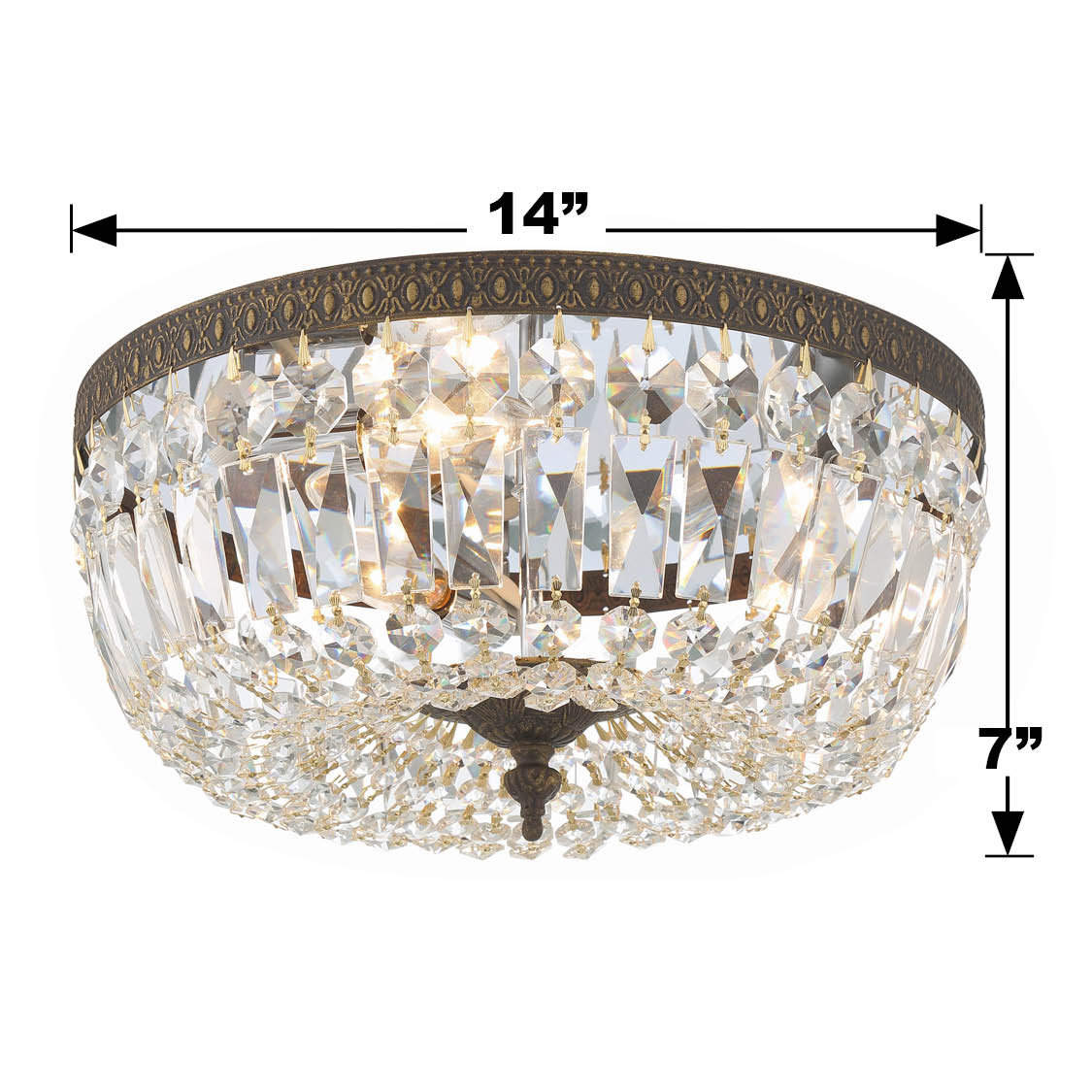 Crystorama Waltham 714-EB-CL-MWP – 14 Inch – 3 Light – Semi Flush Mount Light – Clear Crystal – English Bronze – Damp Rated