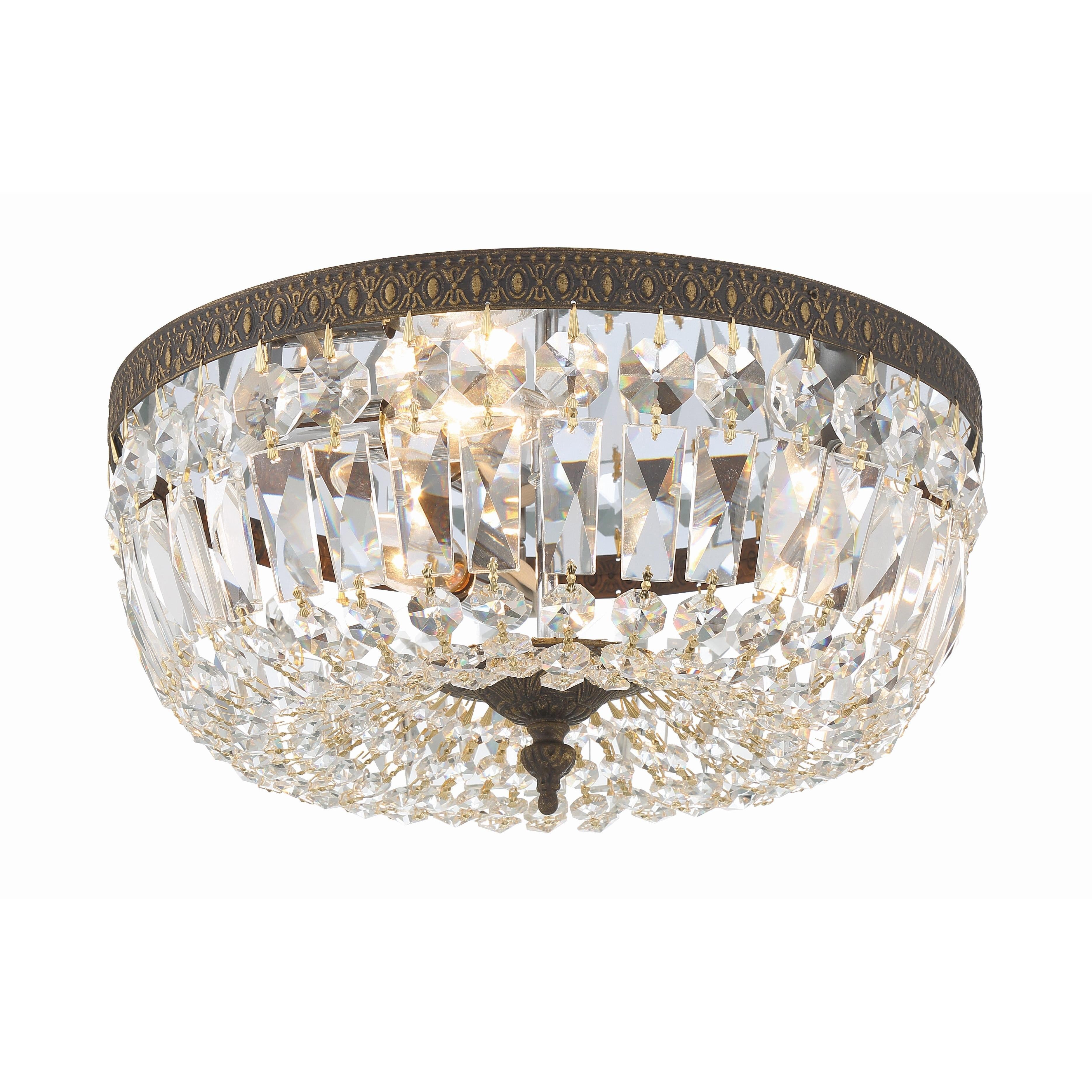 Crystorama Waltham 714-EB-CL-SAQ – 14 Inch – 3 Light – Semi Flush Mount Light – Clear Crystal – English Bronze – Damp Rated