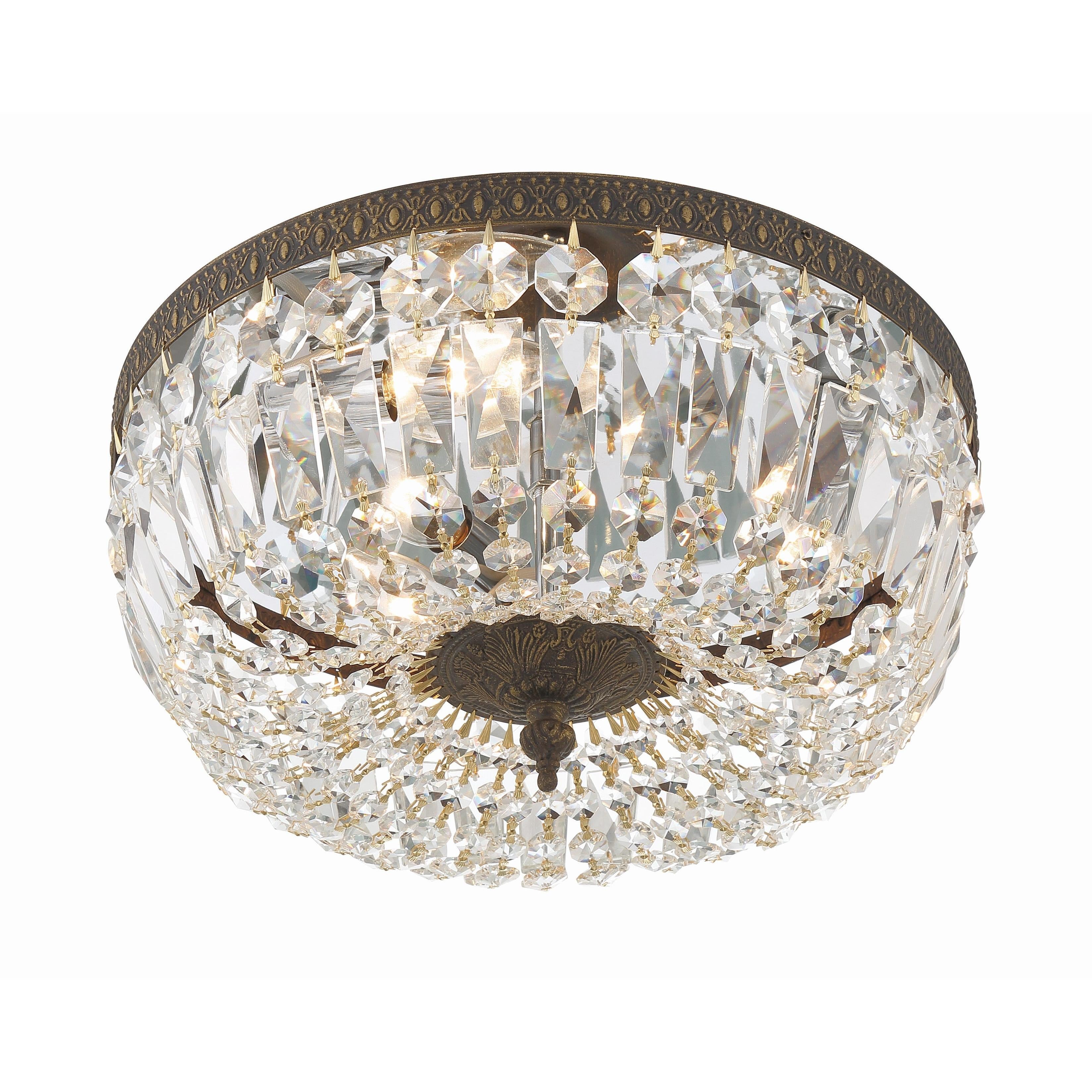 Crystorama Waltham 714-EB-CL-SAQ – 14 Inch – 3 Light – Semi Flush Mount Light – Clear Crystal – English Bronze – Damp Rated
