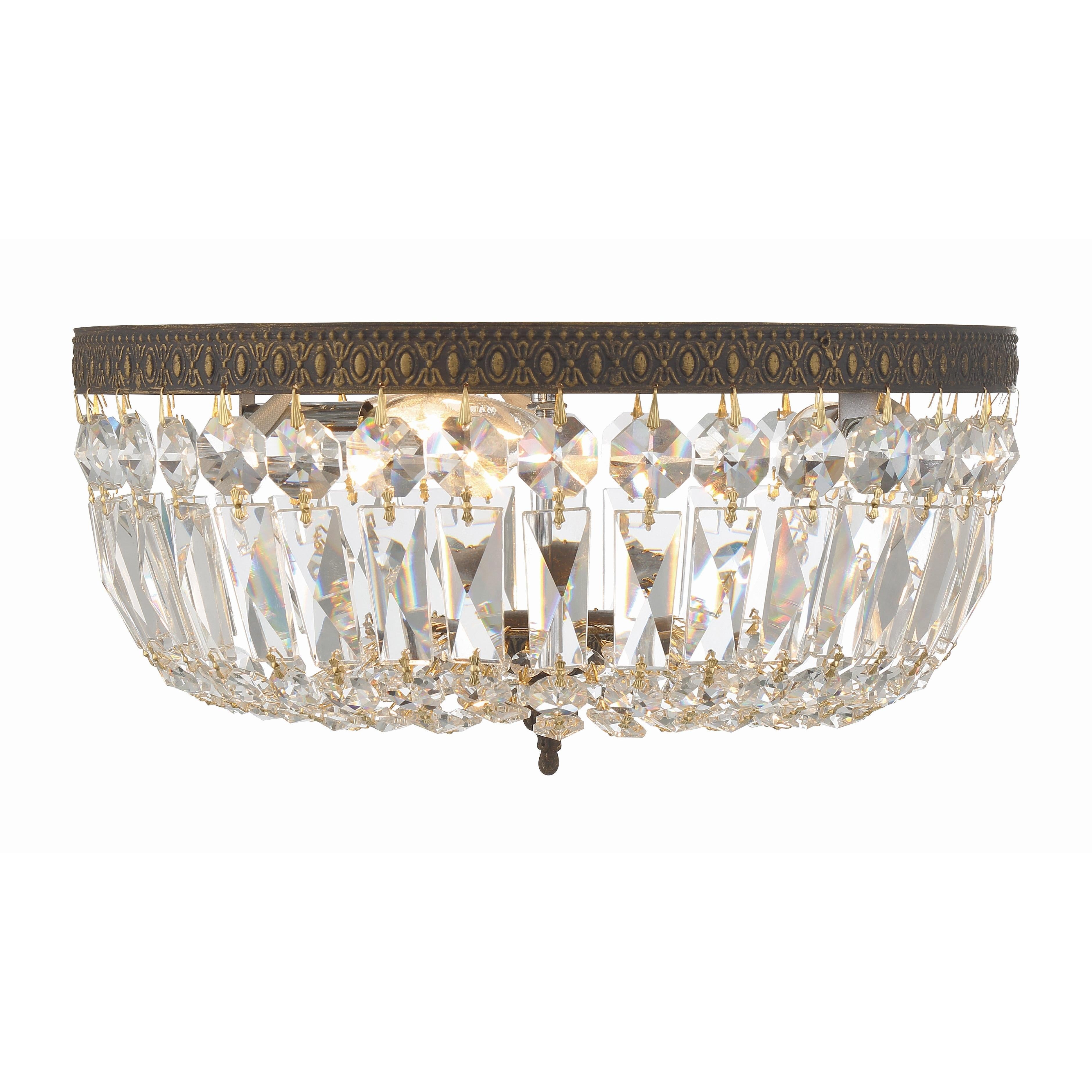 Crystorama Waltham 714-EB-CL-SAQ – 14 Inch – 3 Light – Semi Flush Mount Light – Clear Crystal – English Bronze – Damp Rated