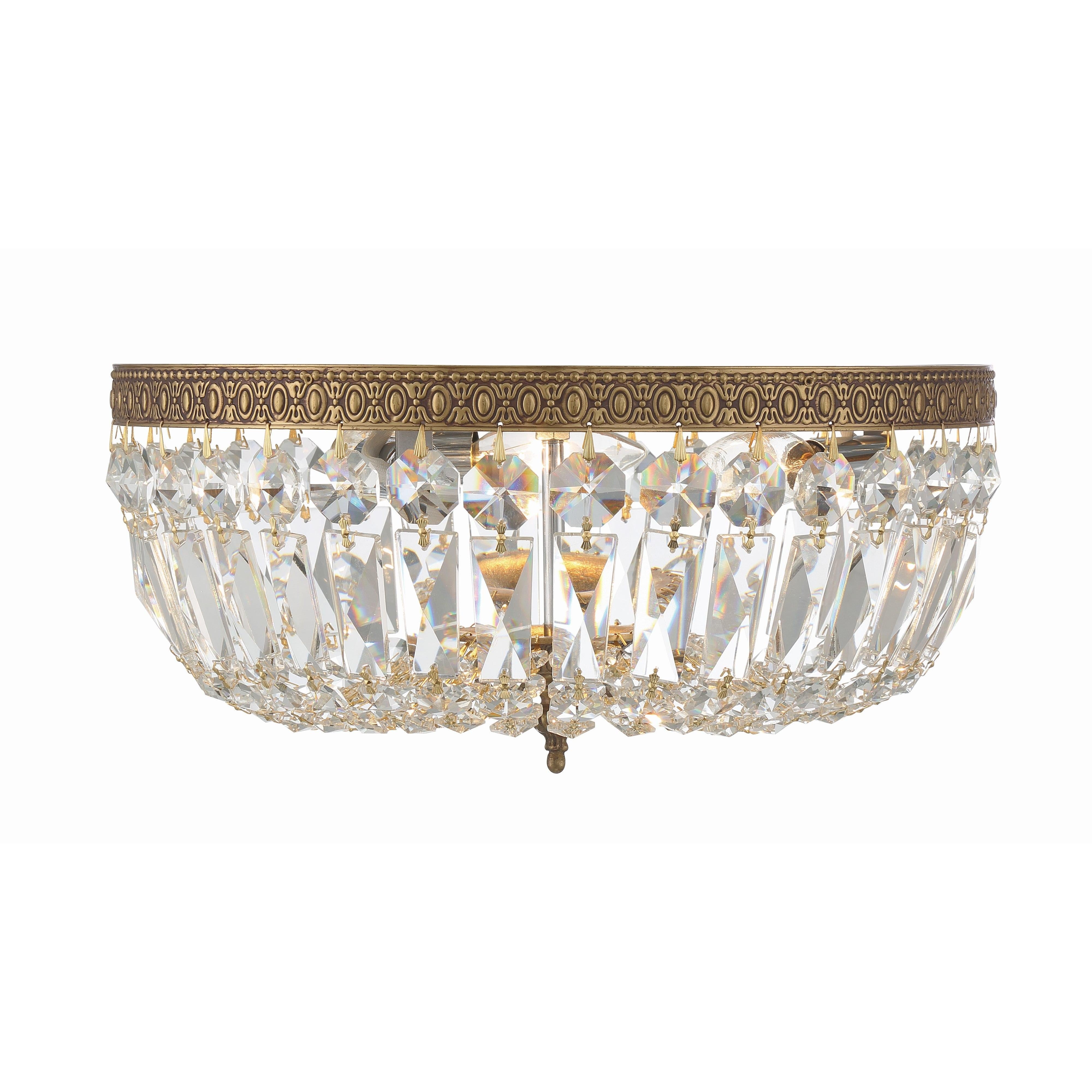 Crystorama Waltham 714-OB-CL-MWP – 14 Inch – 3 Light – Semi Flush Mount Light – Clear Crystal – Olde Brass – Damp Rated