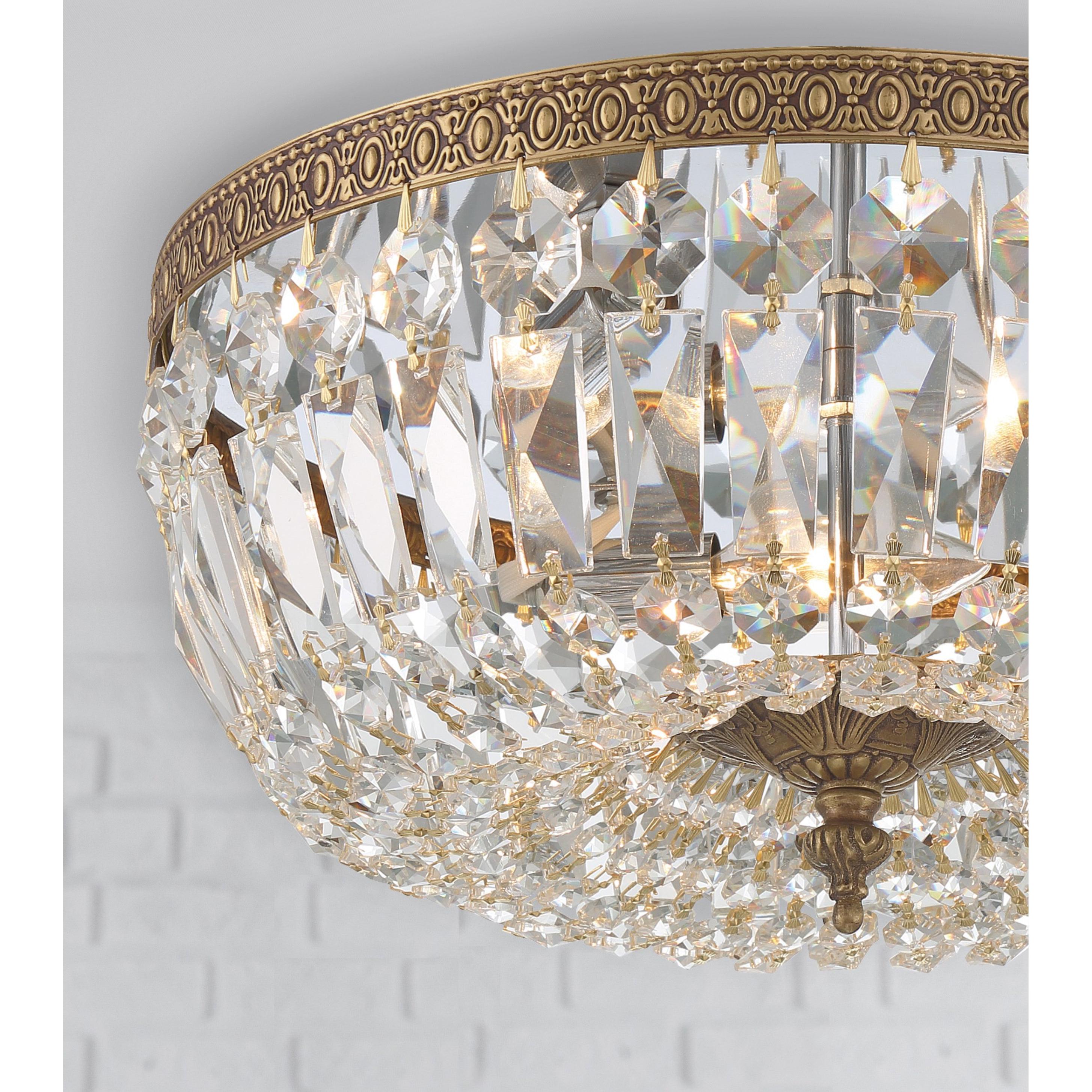 Crystorama Waltham 714-OB-CL-MWP – 14 Inch – 3 Light – Semi Flush Mount Light – Clear Crystal – Olde Brass – Damp Rated