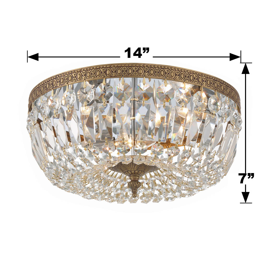 Crystorama Waltham 714-OB-CL-MWP – 14 Inch – 3 Light – Semi Flush Mount Light – Clear Crystal – Olde Brass – Damp Rated