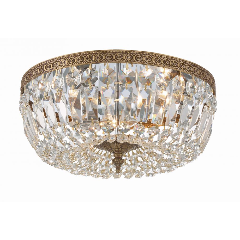 Crystorama 3 Light Spectra Crystal Olde Brass Flush Mount
