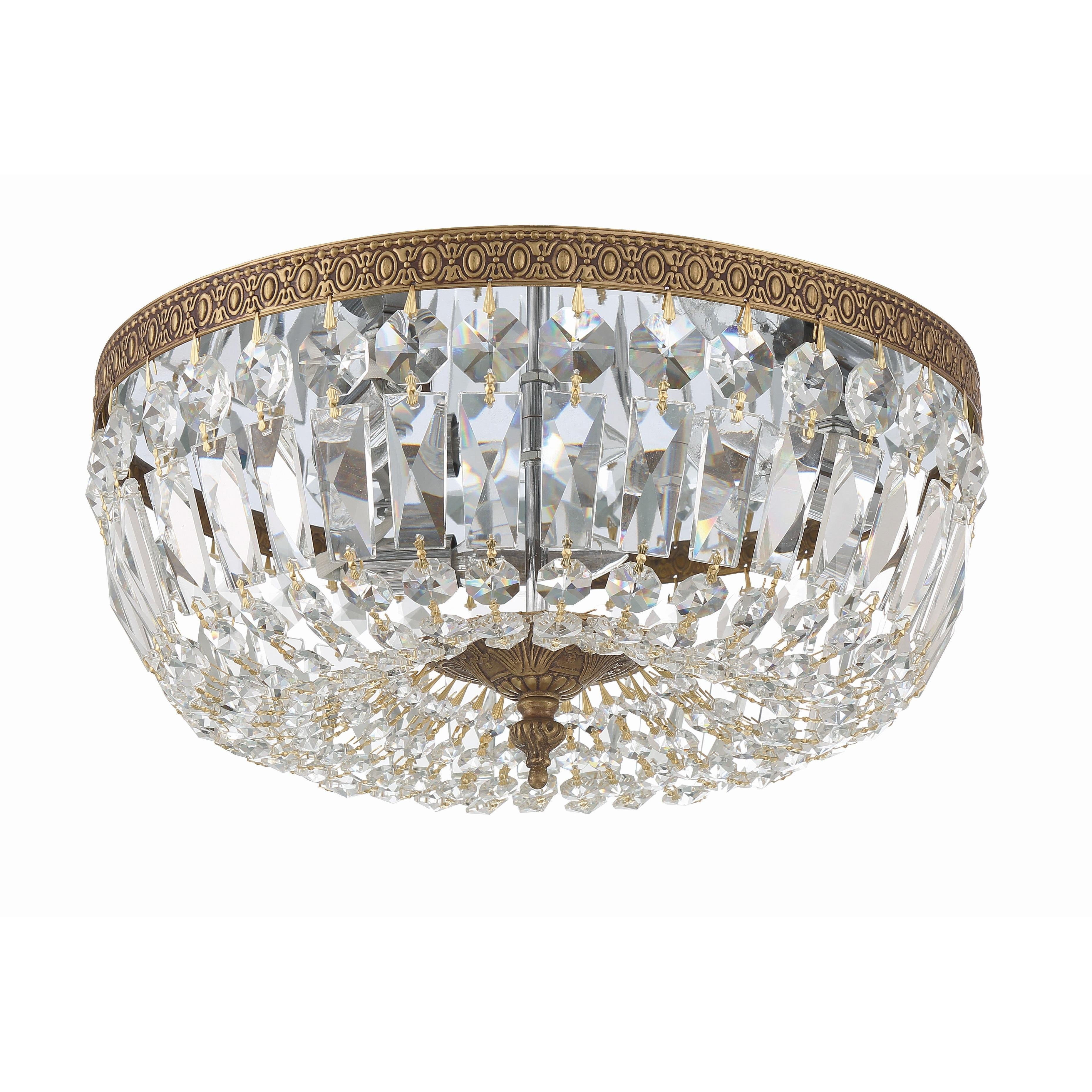 Crystorama Waltham 714-OB-CL-SAQ – 14 Inch – 3 Light – Semi Flush Mount Light – Clear Crystal – Olde Brass – Damp Rated