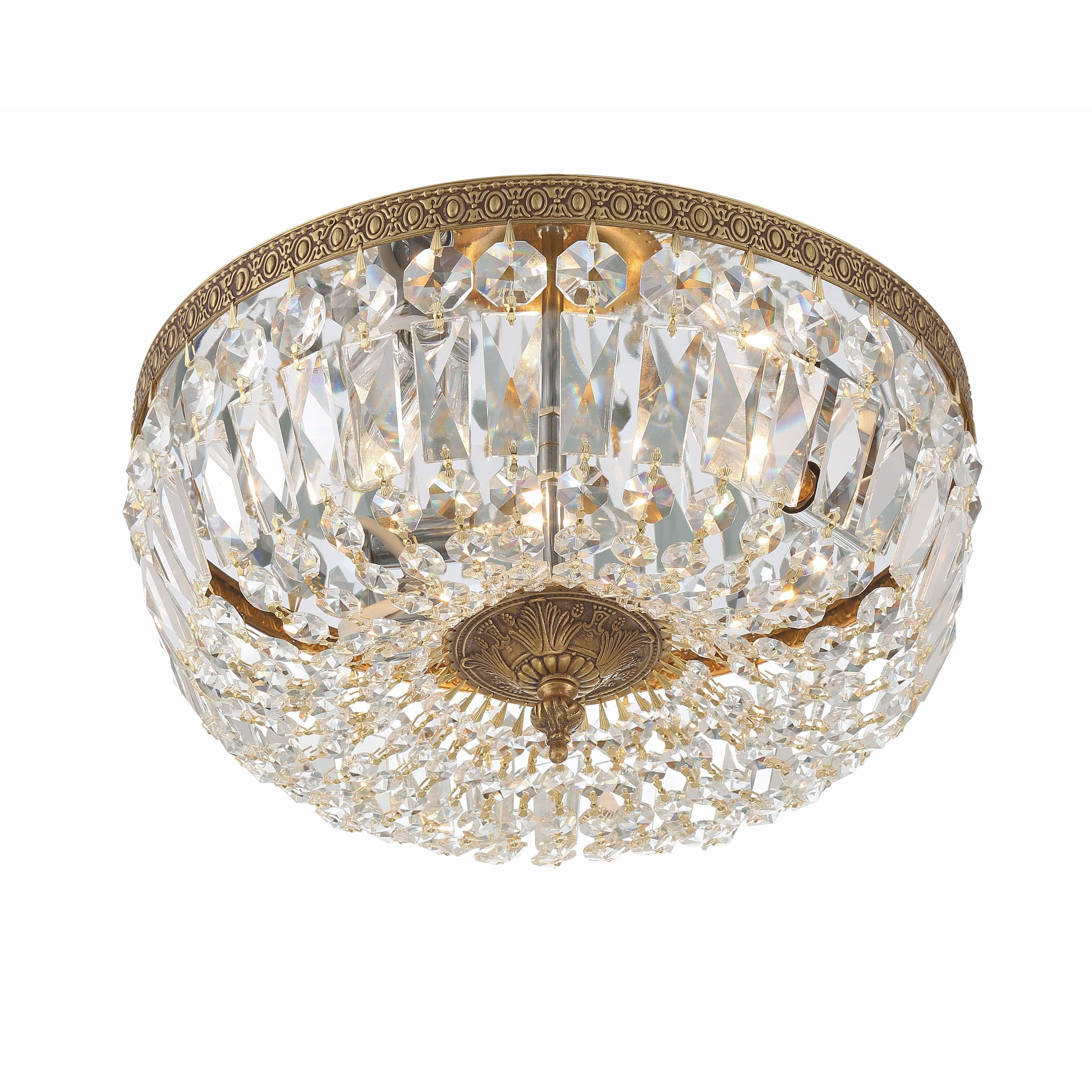 Crystorama Waltham 714-OB-CL-SAQ – 14 Inch – 3 Light – Semi Flush Mount Light – Clear Crystal – Olde Brass – Damp Rated