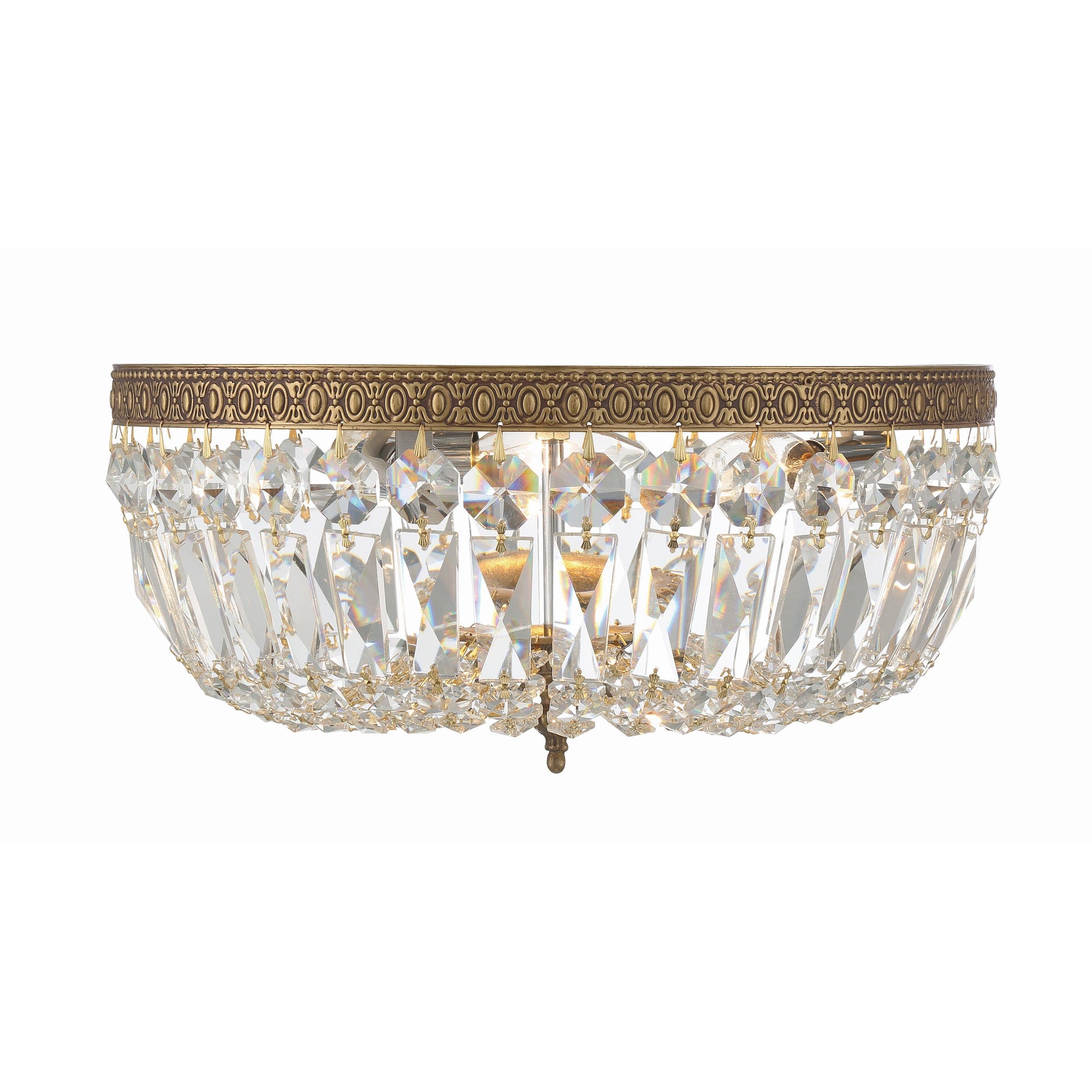Crystorama Waltham 714-OB-CL-SAQ – 14 Inch – 3 Light – Semi Flush Mount Light – Clear Crystal – Olde Brass – Damp Rated