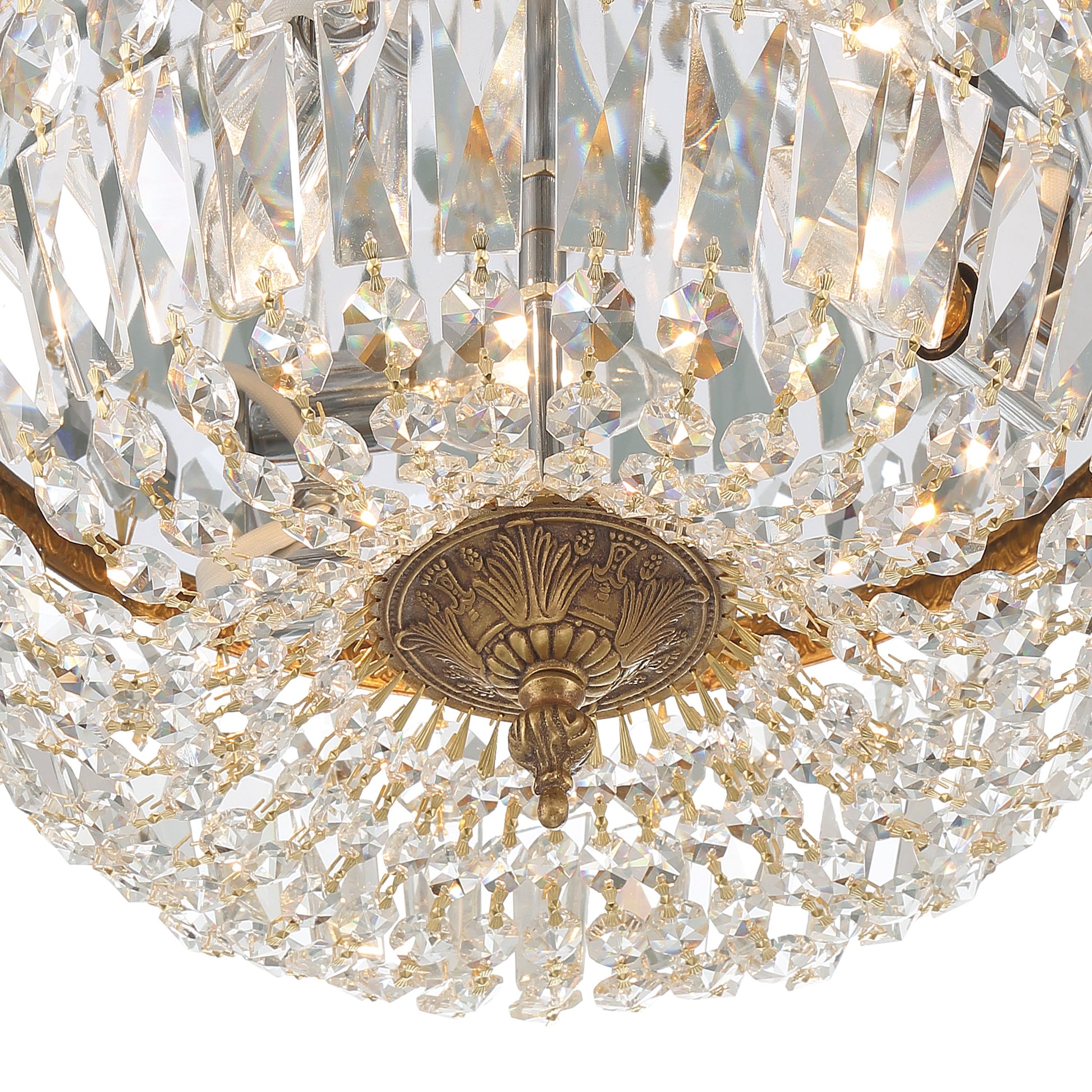 Crystorama Waltham 714-OB-CL-SAQ – 14 Inch – 3 Light – Semi Flush Mount Light – Clear Crystal – Olde Brass – Damp Rated