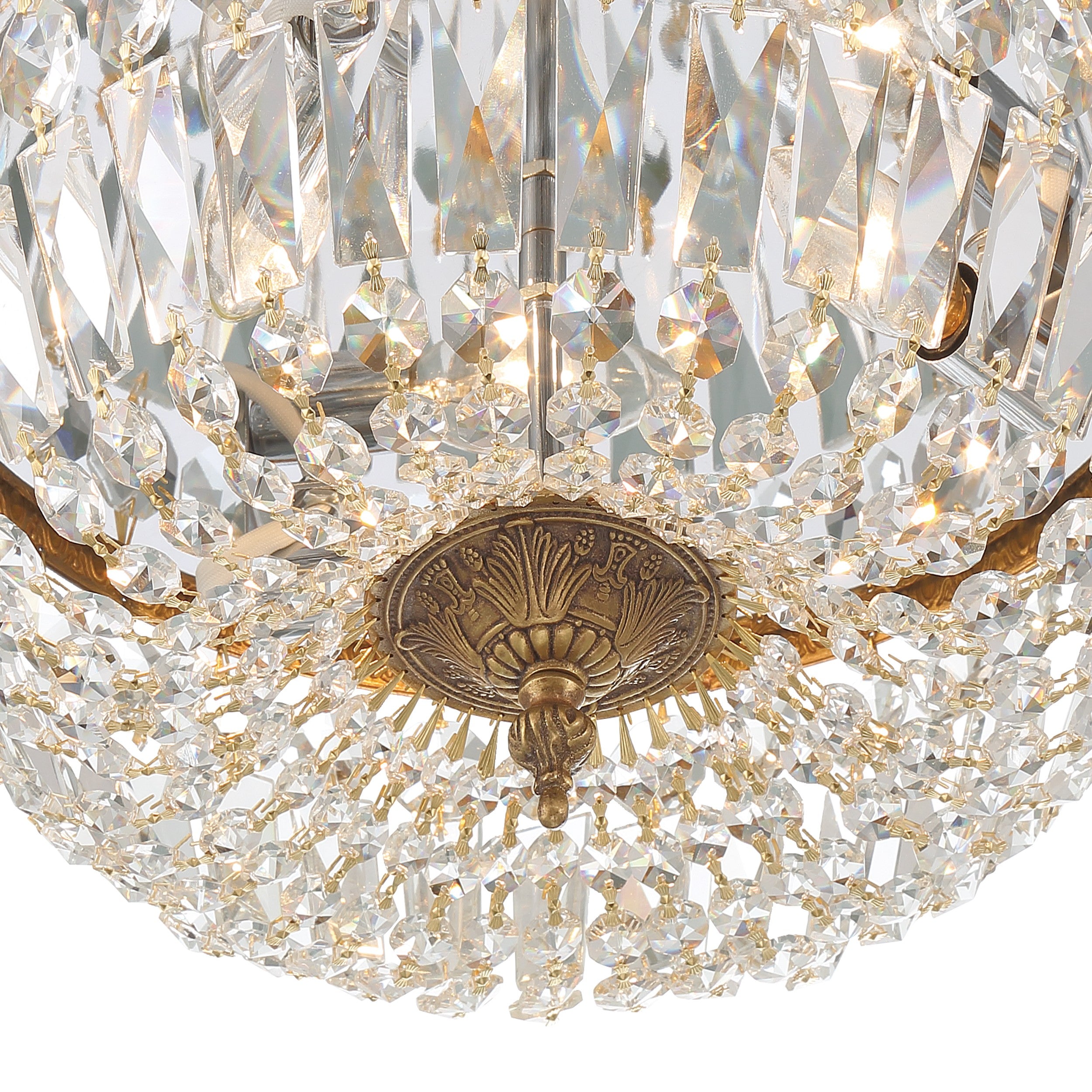 Crystorama Waltham 714-OB-CL-SAQ – 14 Inch – 3 Light – Semi Flush Mount Light – Clear Crystal – Olde Brass – Damp Rated