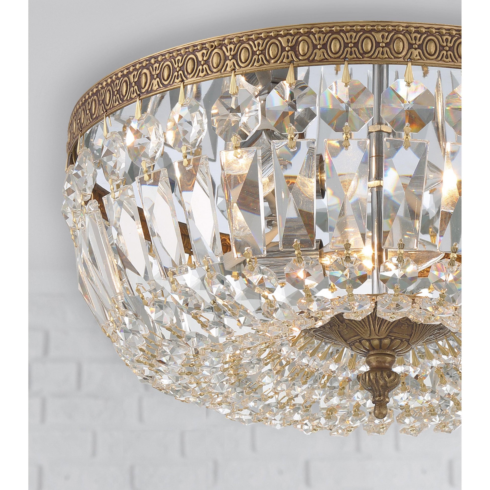 Crystorama Waltham 714-OB-CL-SAQ – 14 Inch – 3 Light – Semi Flush Mount Light – Clear Crystal – Olde Brass – Damp Rated