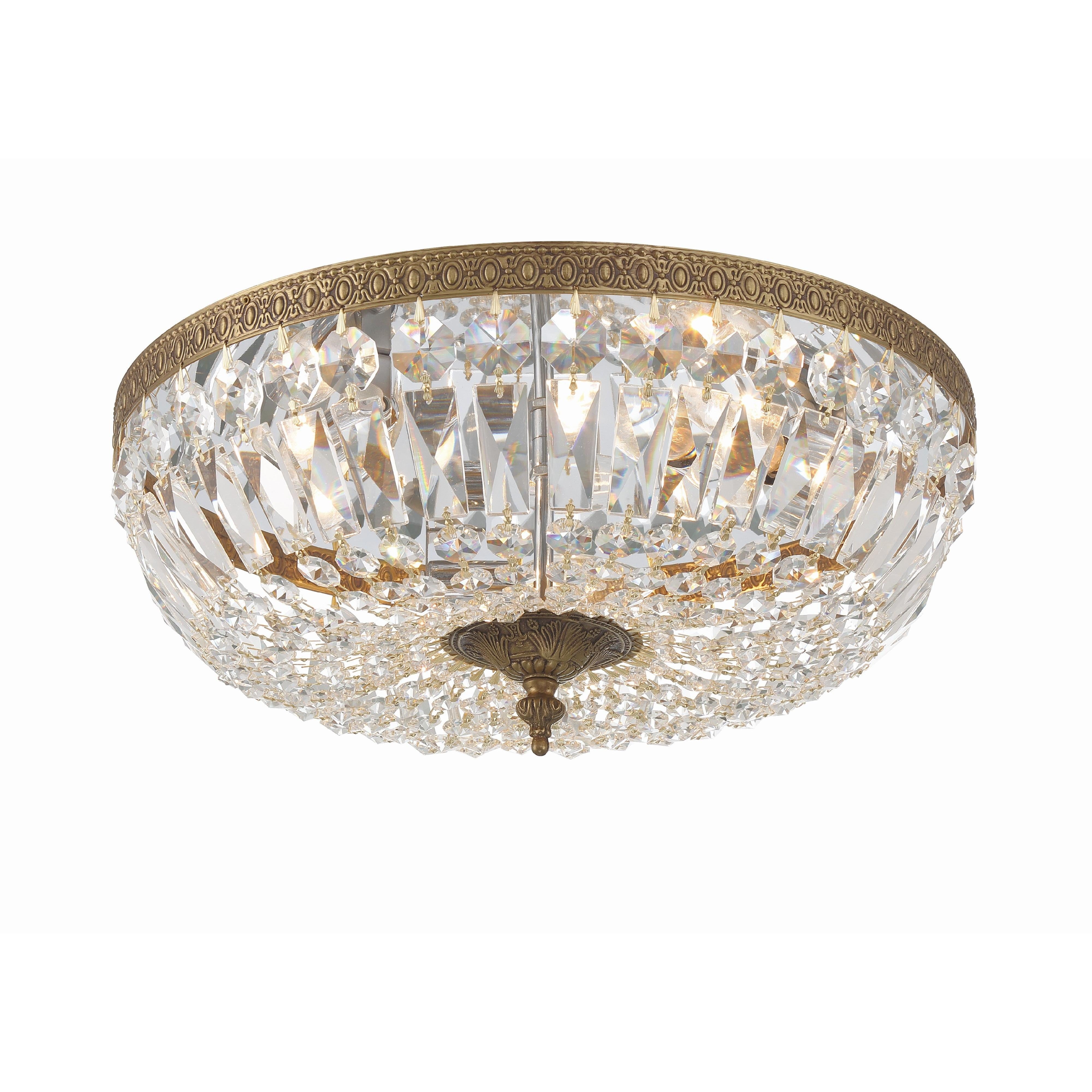 Crystorama Waltham 716-OB-CL-MWP – 16 Inch – 3 Light – Semi Flush Mount Light – Clear Crystal – Olde Brass – Damp Rated