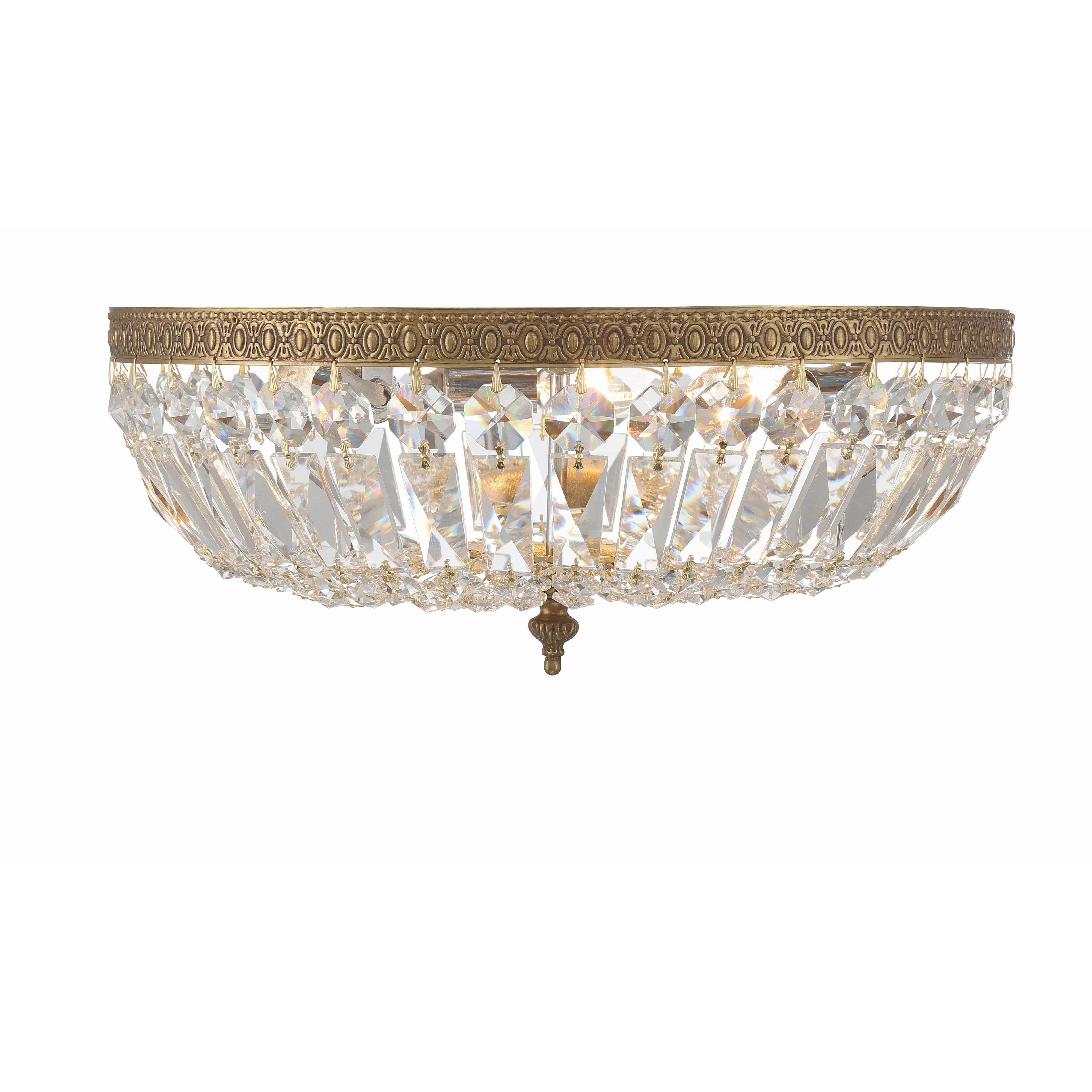 Crystorama Waltham 716-OB-CL-MWP – 16 Inch – 3 Light – Semi Flush Mount Light – Clear Crystal – Olde Brass – Damp Rated