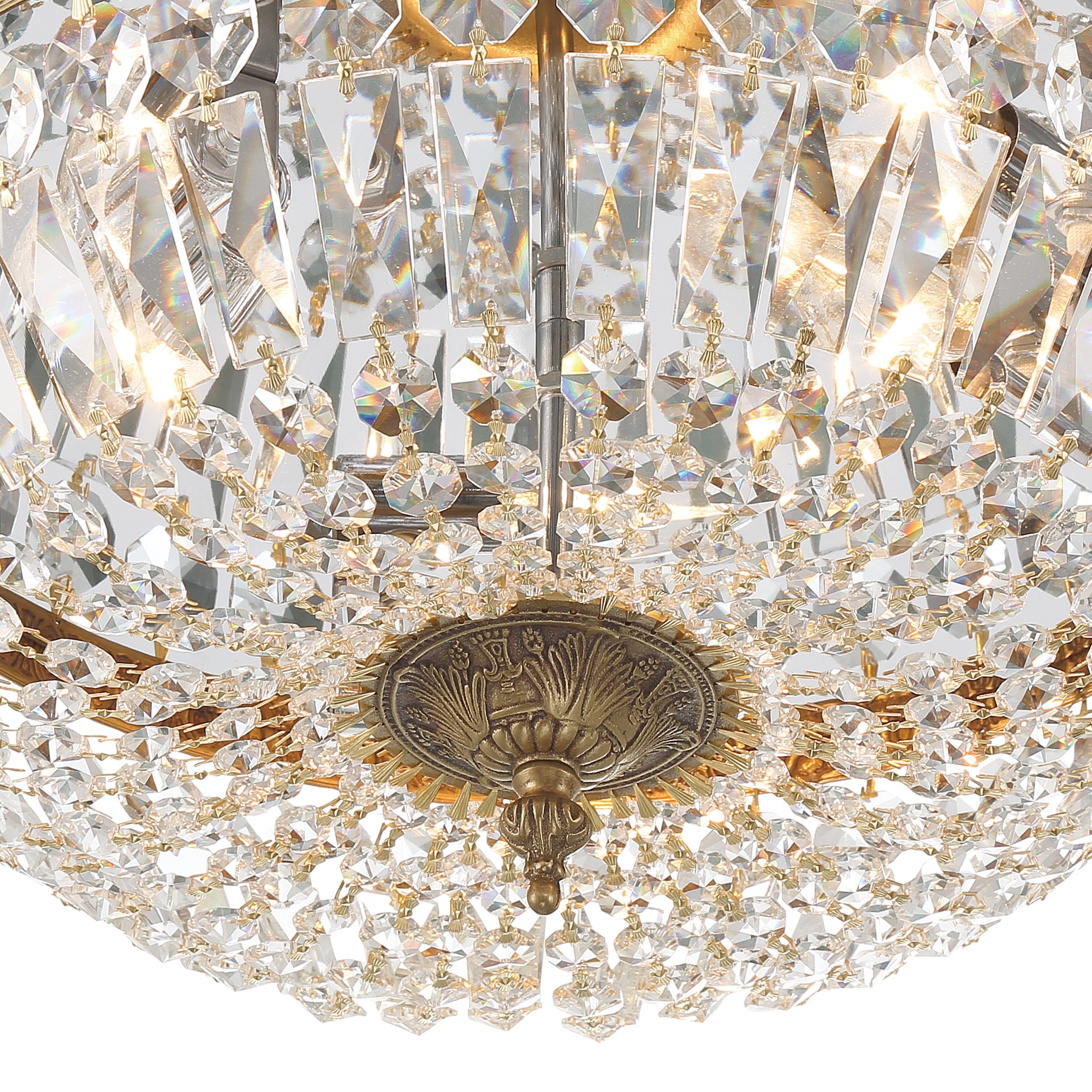 Crystorama Waltham 716-OB-CL-MWP – 16 Inch – 3 Light – Semi Flush Mount Light – Clear Crystal – Olde Brass – Damp Rated