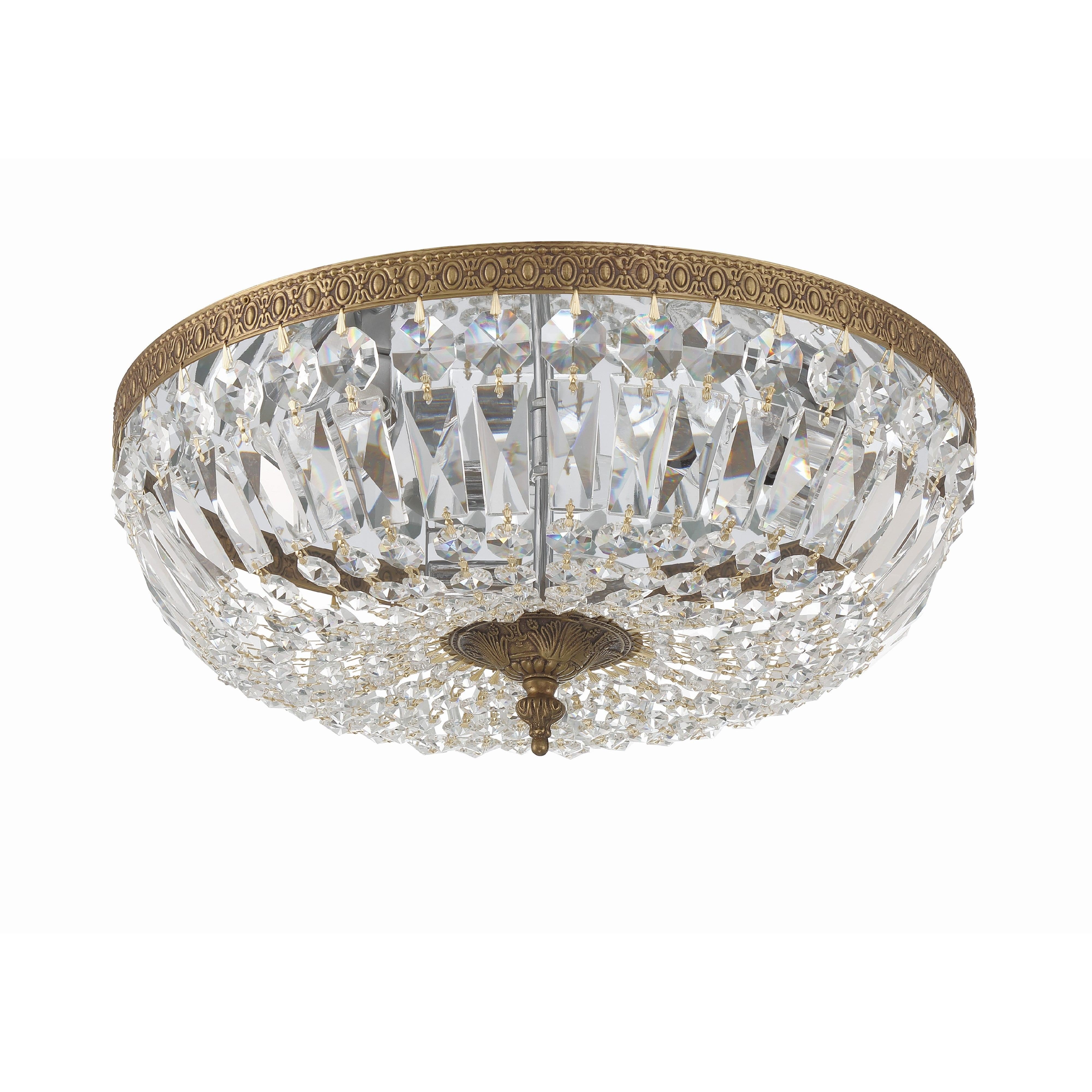 Crystorama Waltham 716-OB-CL-SAQ – 16 Inch – 3 Light – Semi Flush Mount Light – Clear Crystal – Olde Brass – Damp Rated