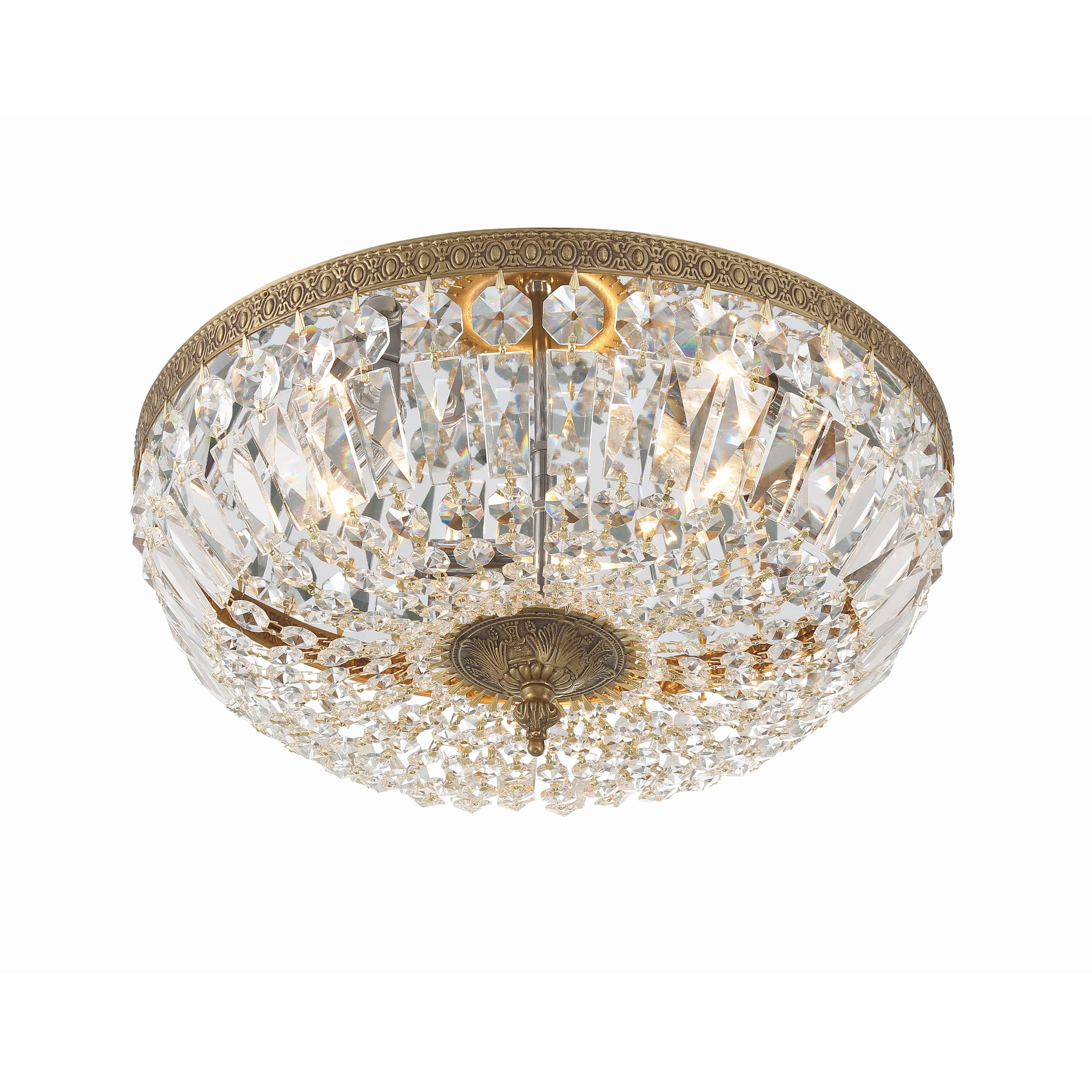 Crystorama Waltham 716-OB-CL-SAQ – 16 Inch – 3 Light – Semi Flush Mount Light – Clear Crystal – Olde Brass – Damp Rated