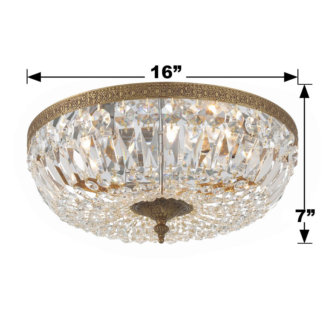 Crystorama Waltham 716-OB-CL-SAQ – 16 Inch – 3 Light – Semi Flush Mount Light – Clear Crystal – Olde Brass – Damp Rated