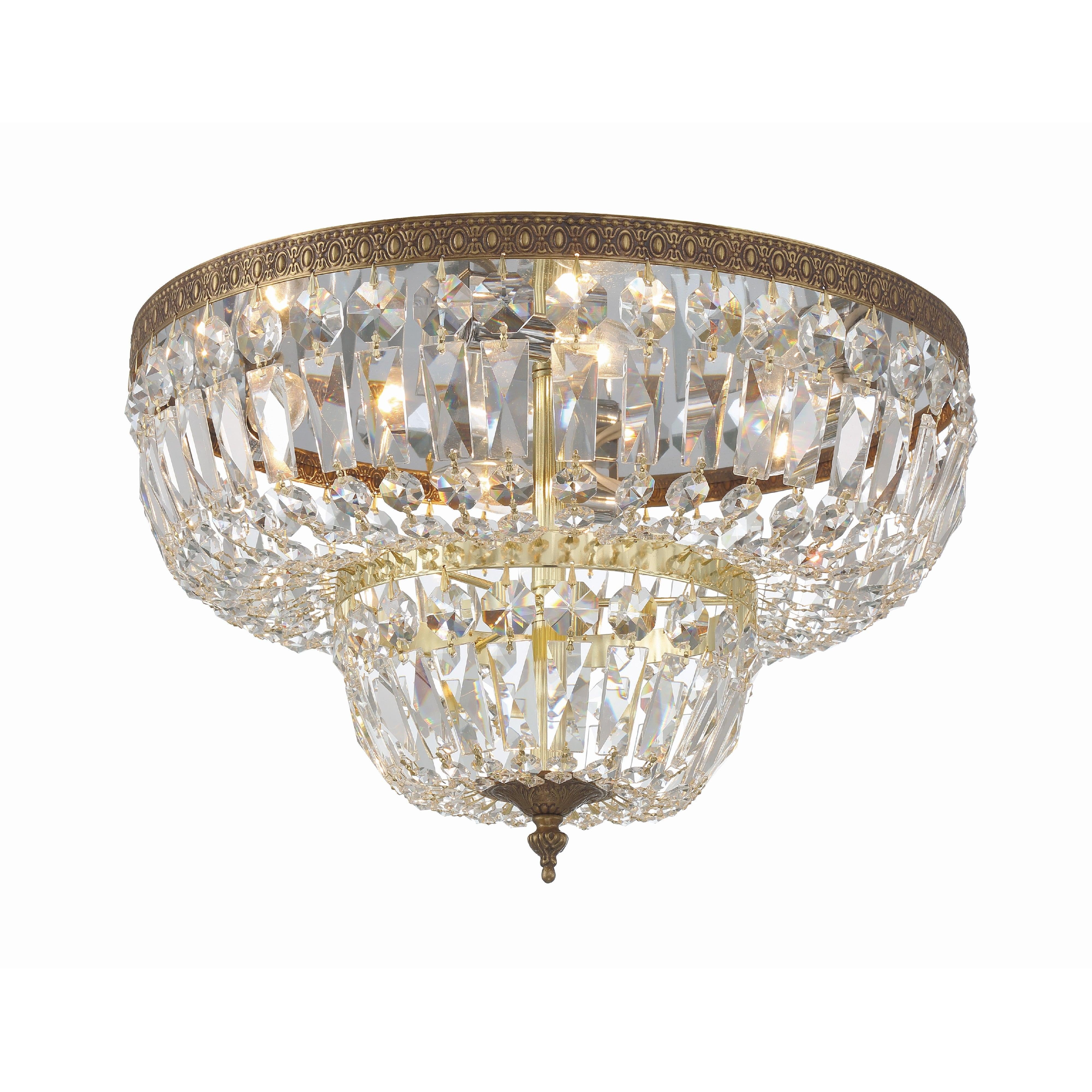 Crystorama Waltham 718-OB-CL-SAQ – 18 Inch – 4 Light – Semi Flush Mount Light – Clear Crystal – Olde Brass – Damp Rated