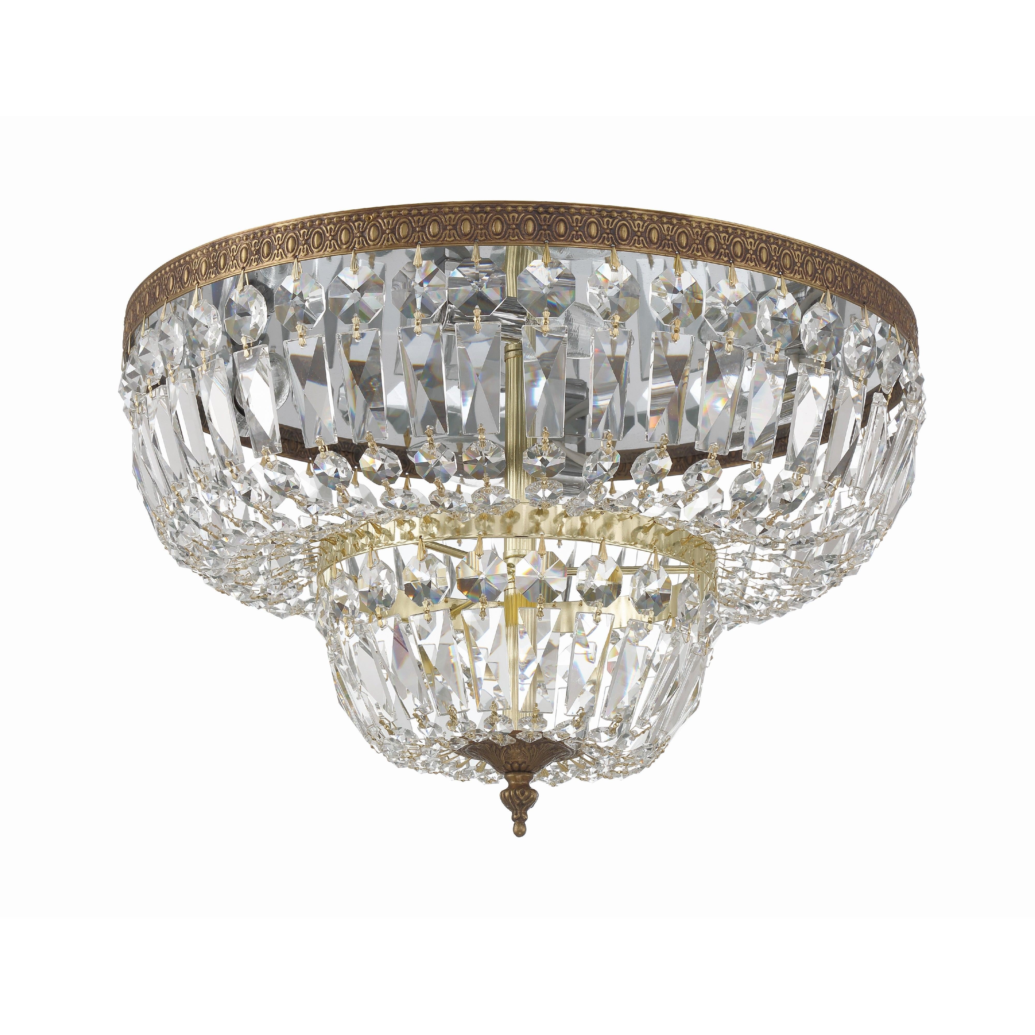 Crystorama Waltham 718-OB-CL-SAQ – 18 Inch – 4 Light – Semi Flush Mount Light – Clear Crystal – Olde Brass – Damp Rated