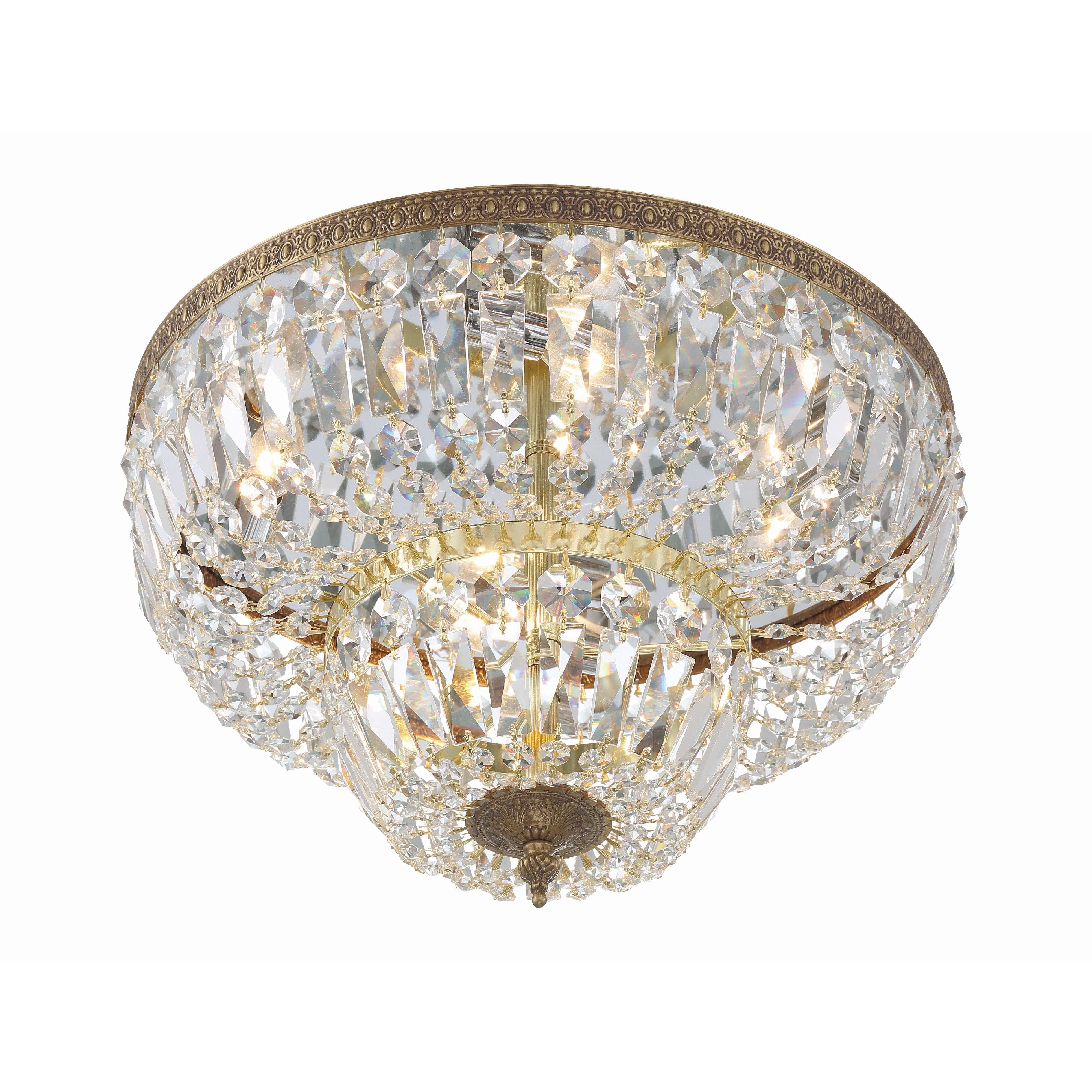 Crystorama Waltham 718-OB-CL-SAQ – 18 Inch – 4 Light – Semi Flush Mount Light – Clear Crystal – Olde Brass – Damp Rated