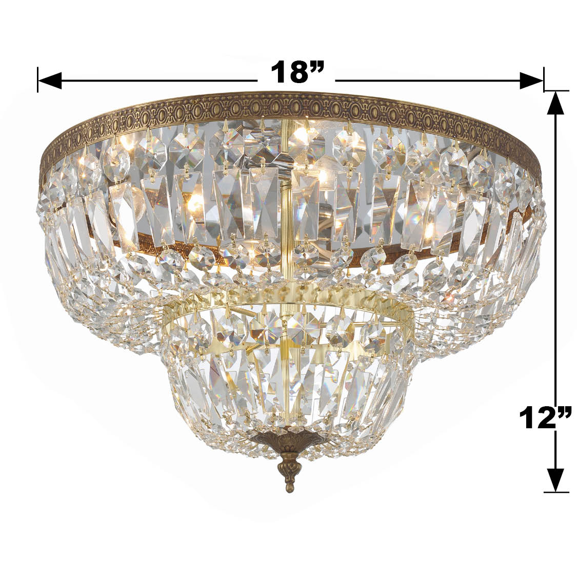 Crystorama Waltham 718-OB-CL-SAQ – 18 Inch – 4 Light – Semi Flush Mount Light – Clear Crystal – Olde Brass – Damp Rated