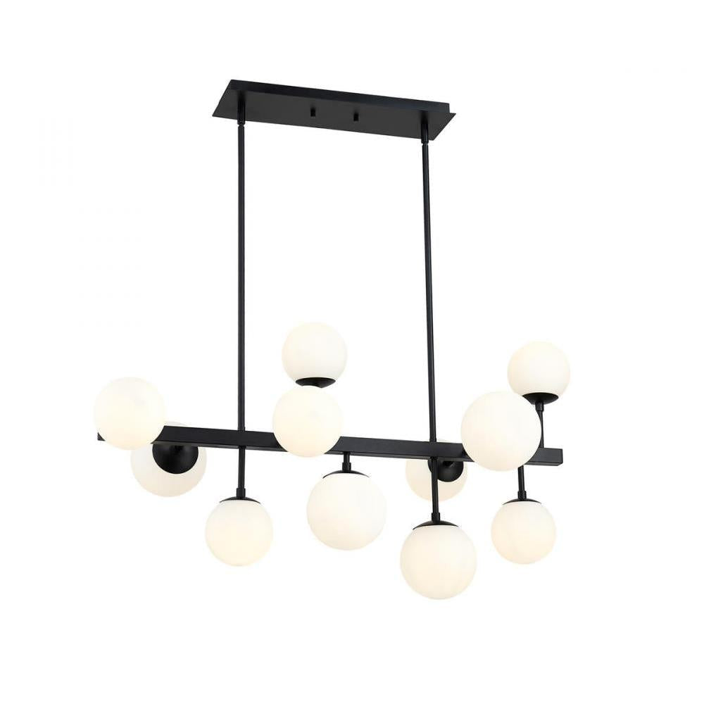 11 Light Linear Chandelier-Matte Opal