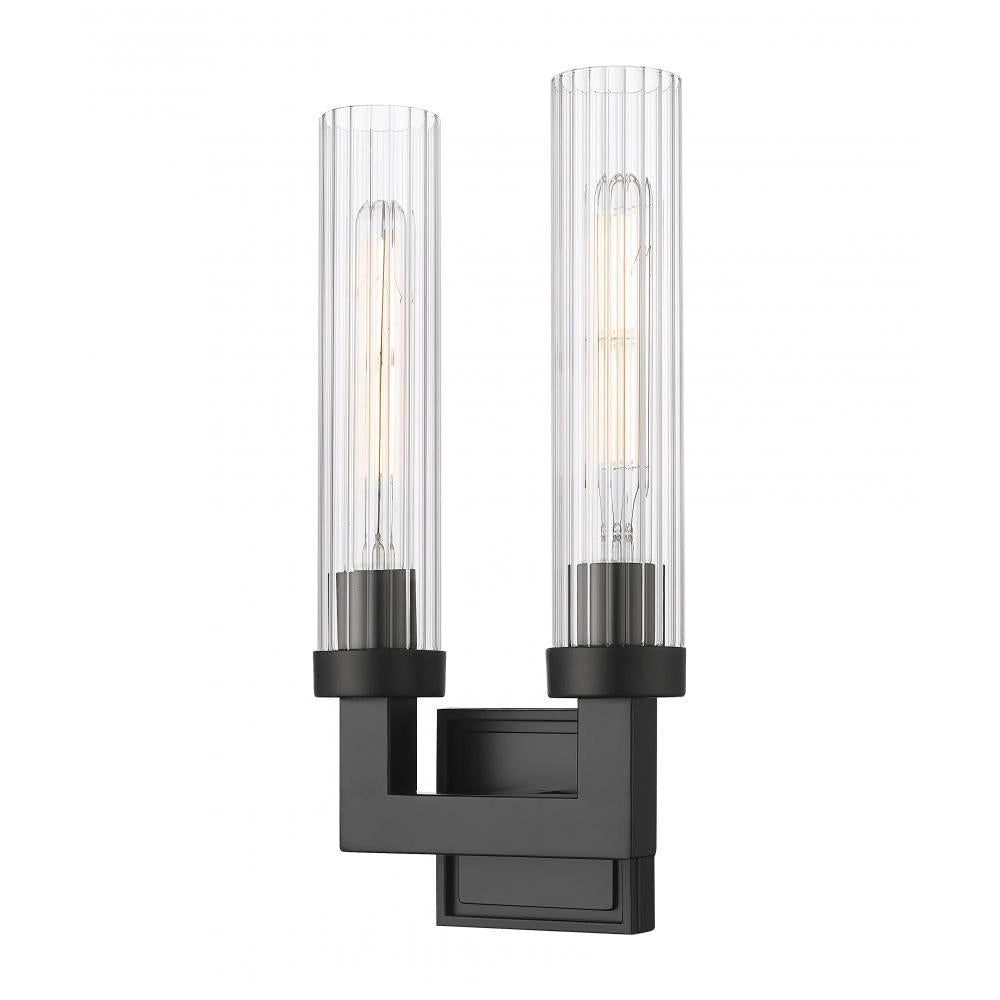2 Light Wall Sconce-Clear Ribbed