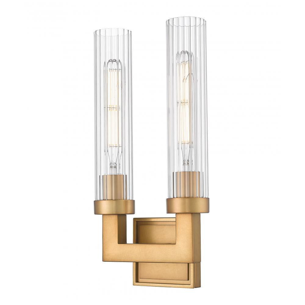 2 Light Wall Sconce-Clear Ribbed