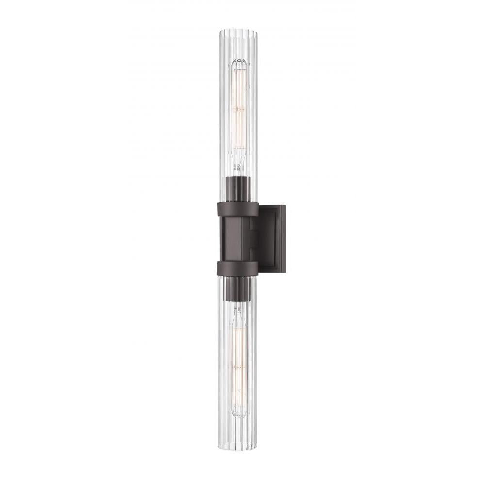 2 Light Wall Sconce-Clear Ribbed