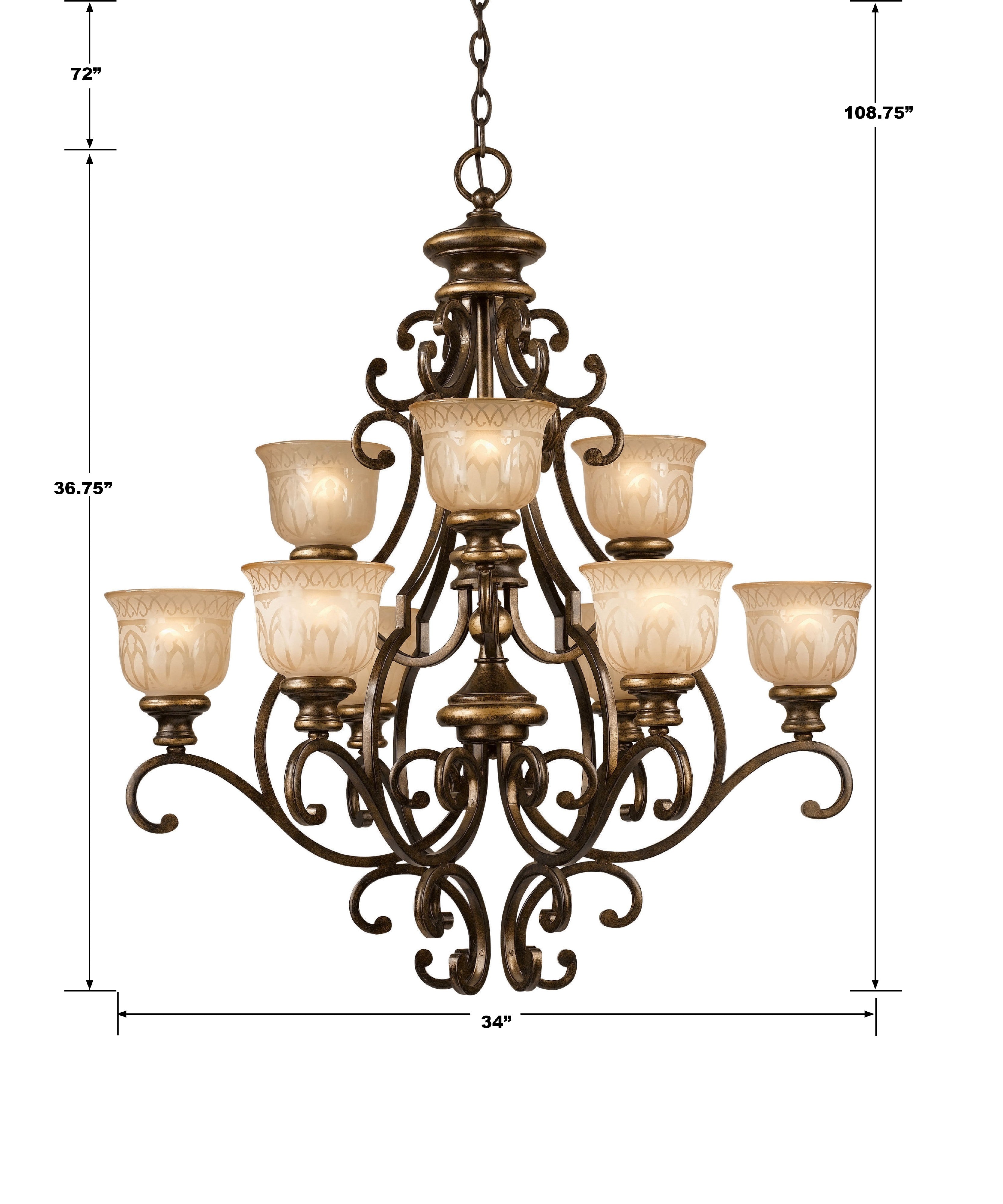 Crystorama Norwalk 7409-BU – 34 Inch – 9 Light – Chandelier – Bronze Umber – Dry Rated
