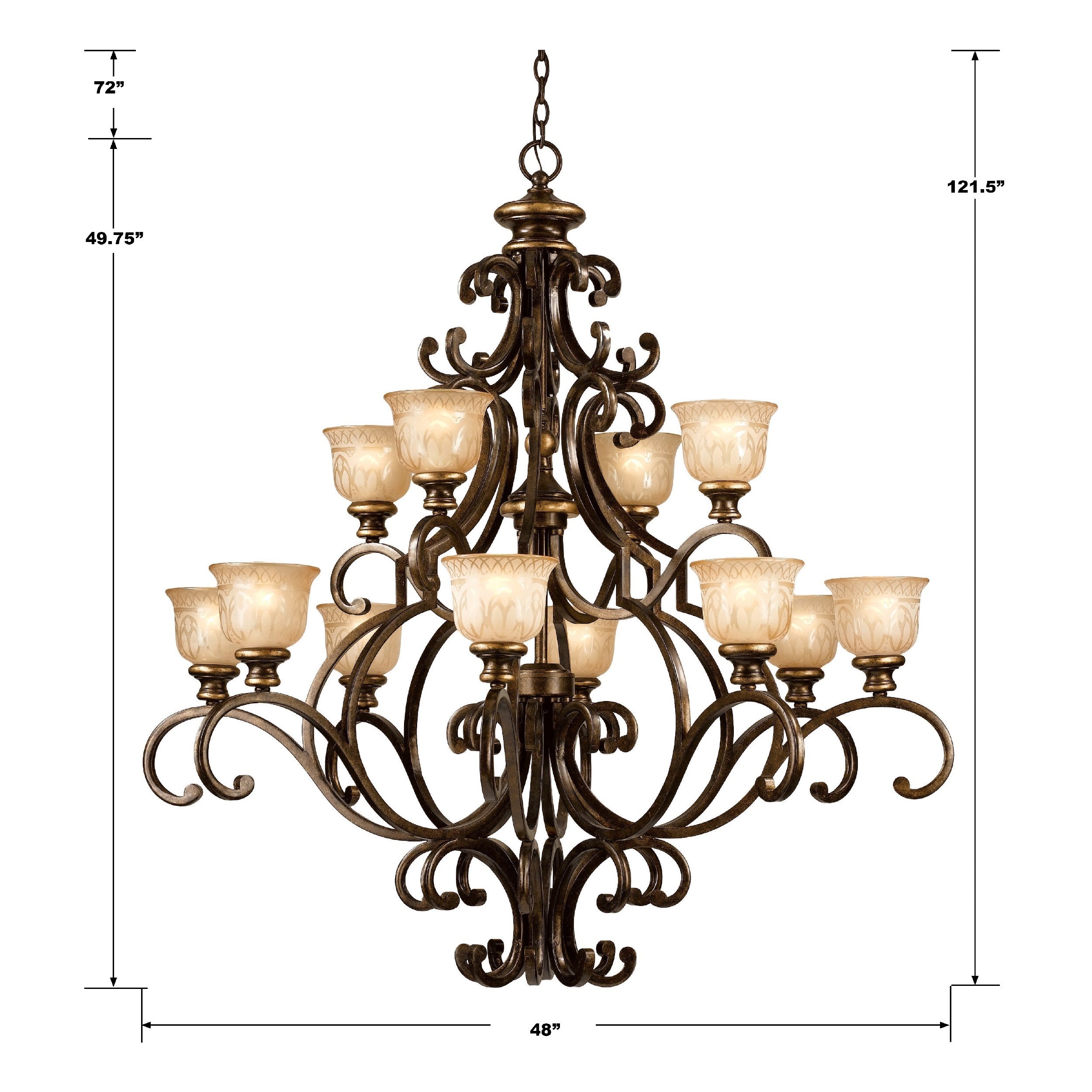 Crystorama Norwalk 7412-BU – 48 Inch – 12 Light – Chandelier – Bronze Umber – Dry Rated