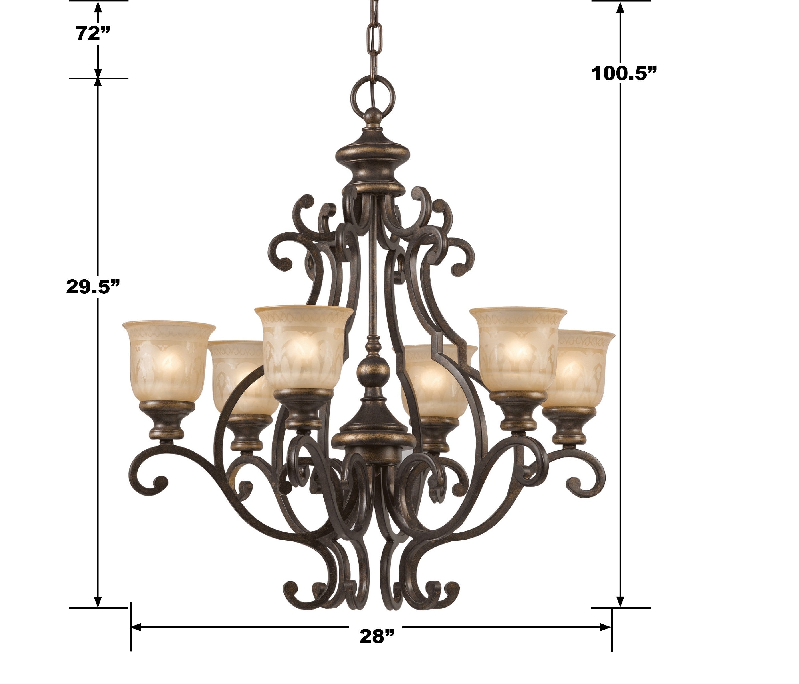 Crystorama Norwalk 7416-BU – 28 Inch – 6 Light – Chandelier – Bronze Umber – Dry Rated