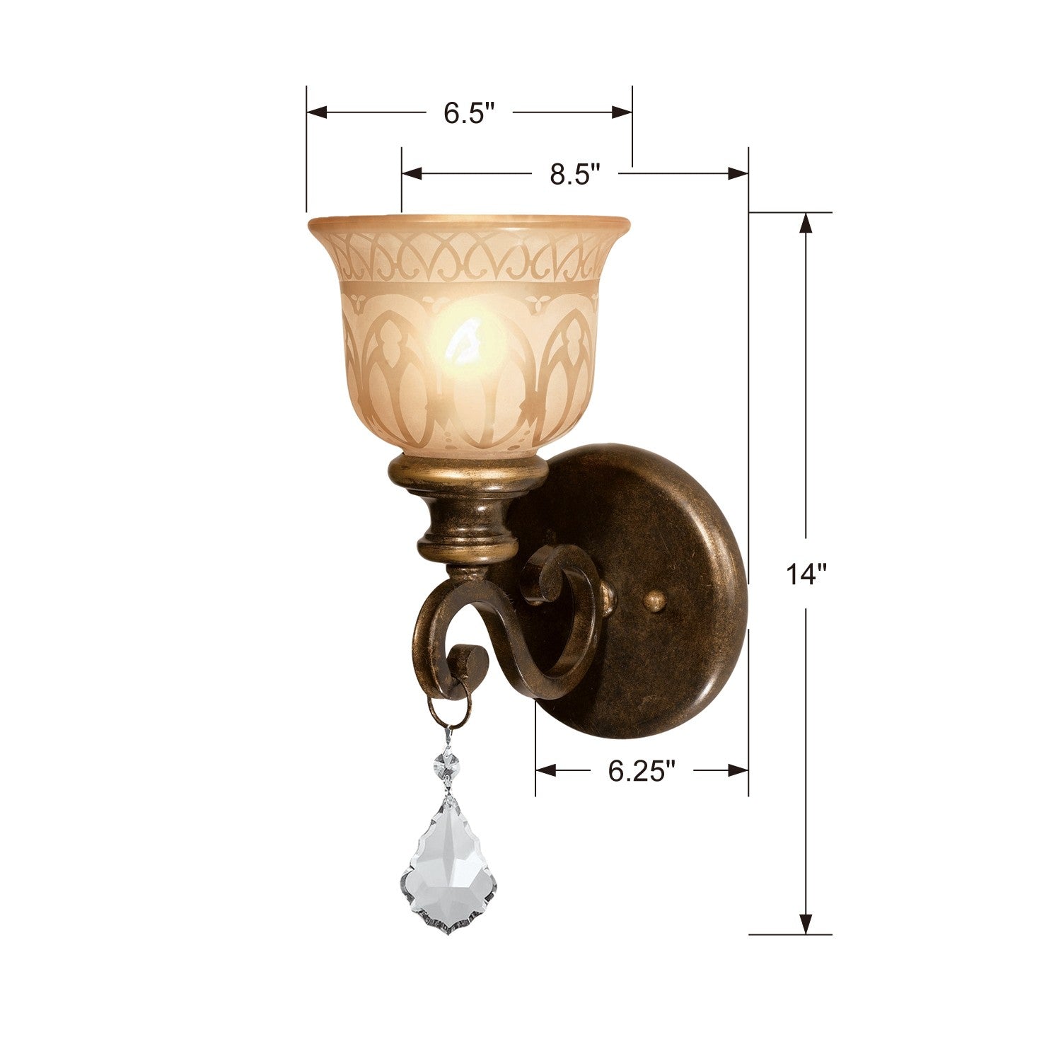 Crystorama Norwalk 7501-BU-CL-SAQ – 6.5 Inch – 1 Light – Sconce – Clear Crystal – Bronze Umber – Damp Rated